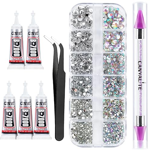 Canvalite 3348PCS Rhinestones Crystal AB Rhinestones for Nail with 5Pcs
