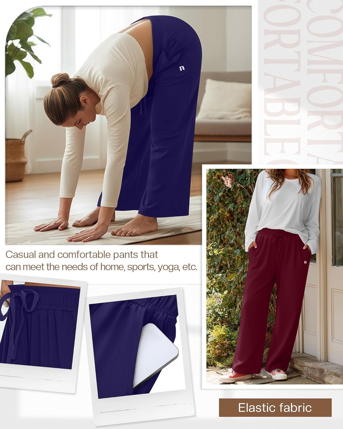 Neer 3 Pack Women's Plus Size Pants Wide Leg Sleep Yoga Pants Loose Drawstring Casual Baggy Sweatpants with Pockets - Image 3