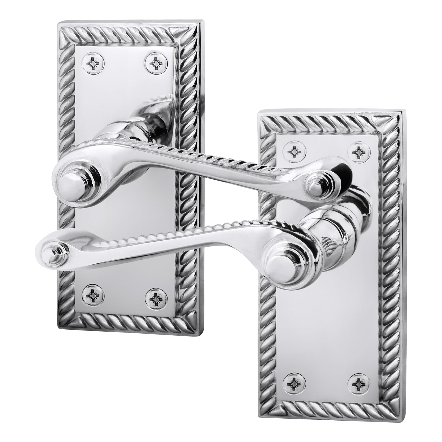 Eai Polished Chrome Georgian Scroll Door Handles - 1 Pair Of Internal Lever Latch Handles On Backplate - Rope Design