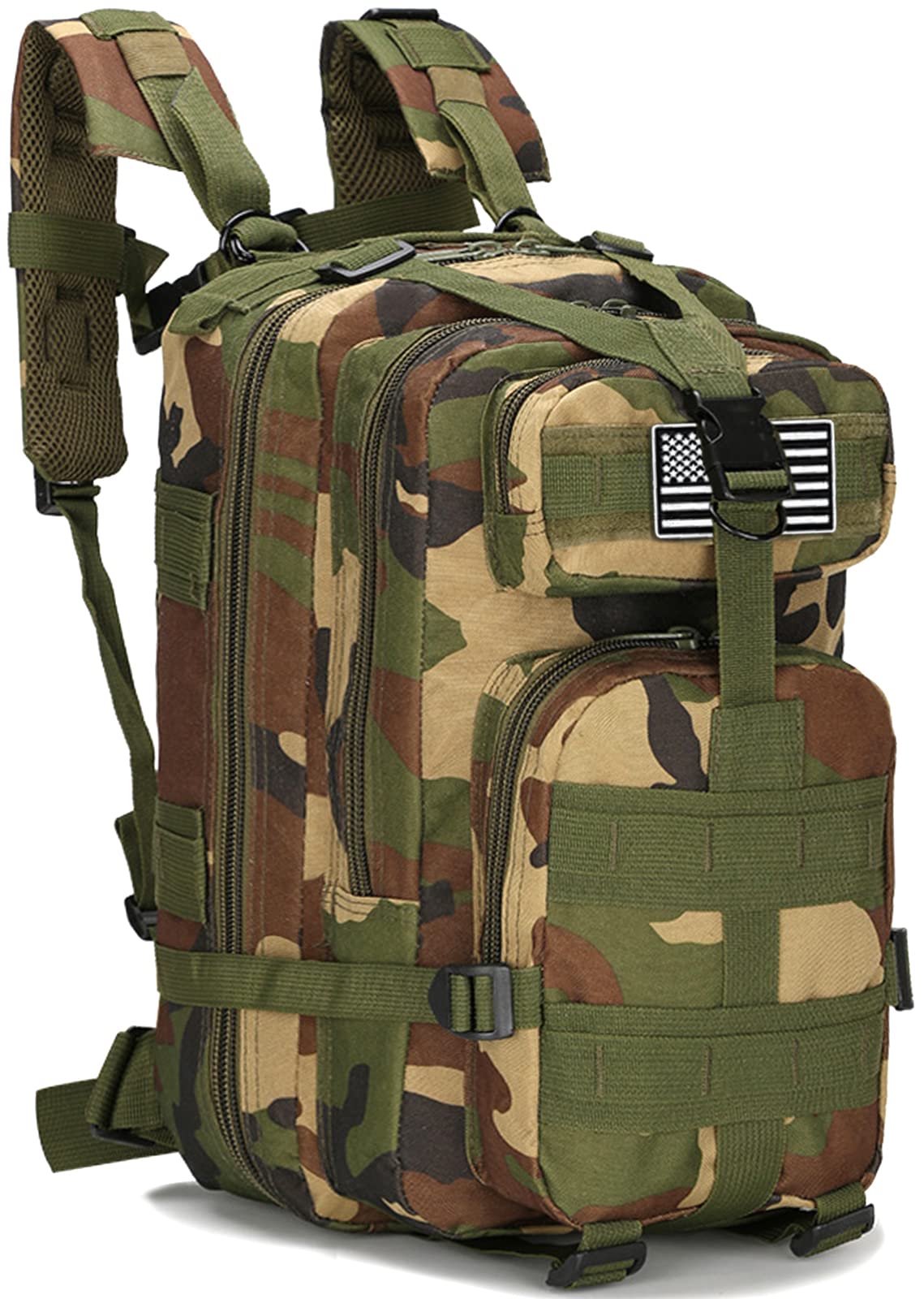 LIMHOO Tactical Backpack for Men - Small Army Backpack Military Rucksack 30L EDC Molle Bag with USA Flag Patch (Jungle Camo)