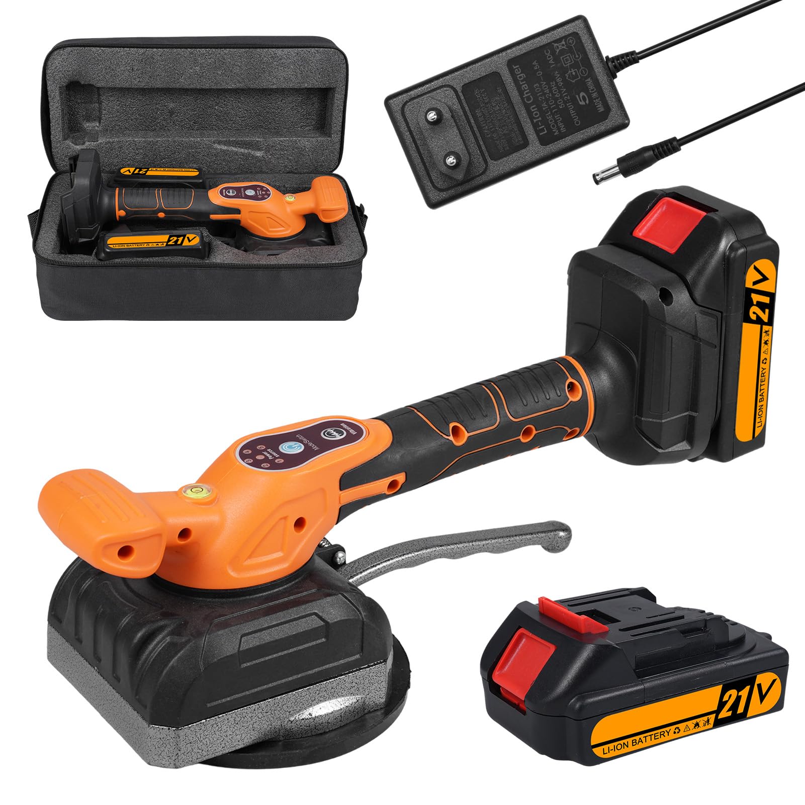 Macchina di livellamento per piastrelle senza fili, 21 V, 130 mm, ventosa 0 – 13500 giri/min, con 2 batterie, 5 velocità regolabili, alta capacità di carica, ventosa ingrandita con livella a bolla