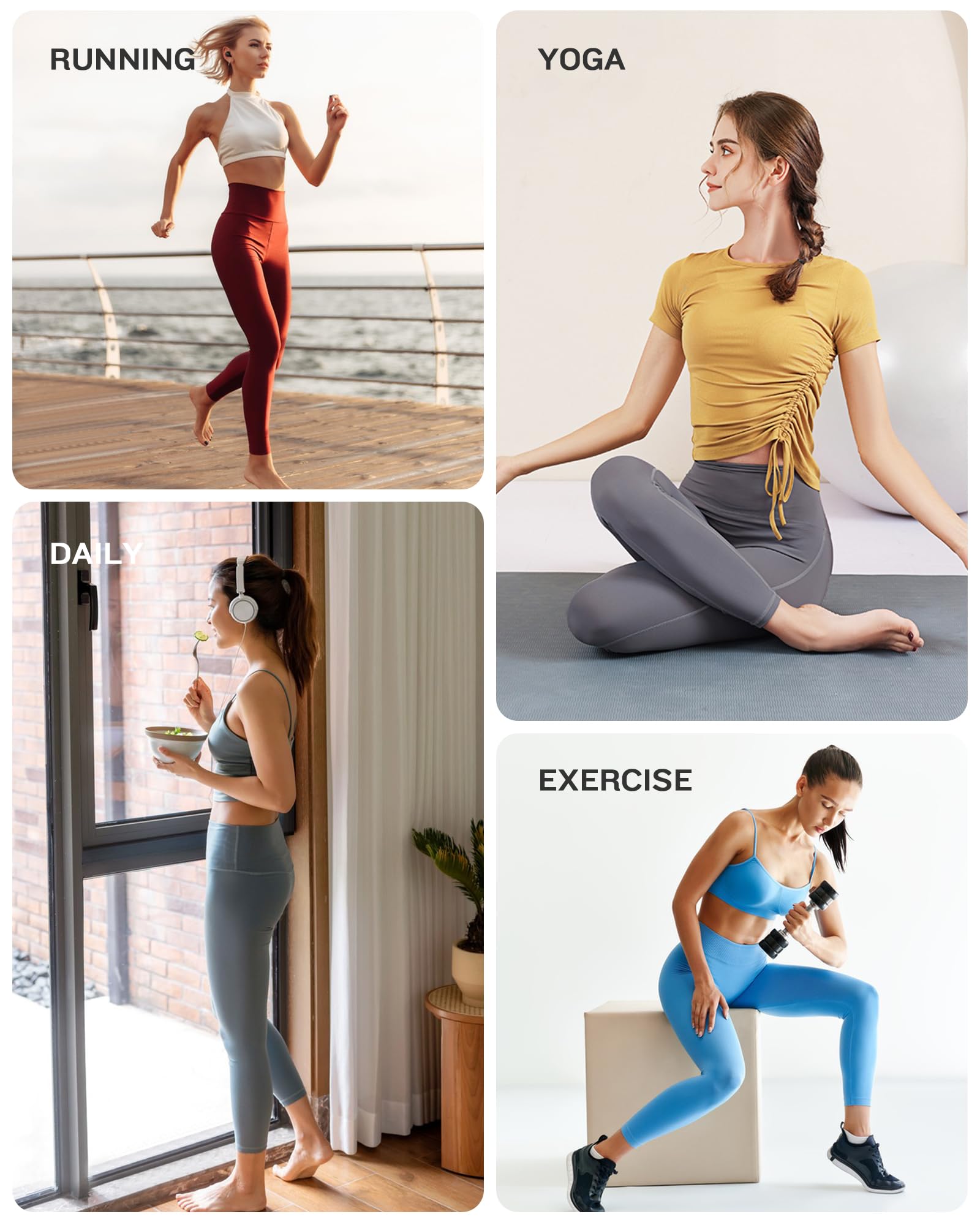 NORMOV Paquete de 4 leggings de yoga con bolsillos para mujer, pantalones de entrenamiento suaves de cintura alta con control de abdomen