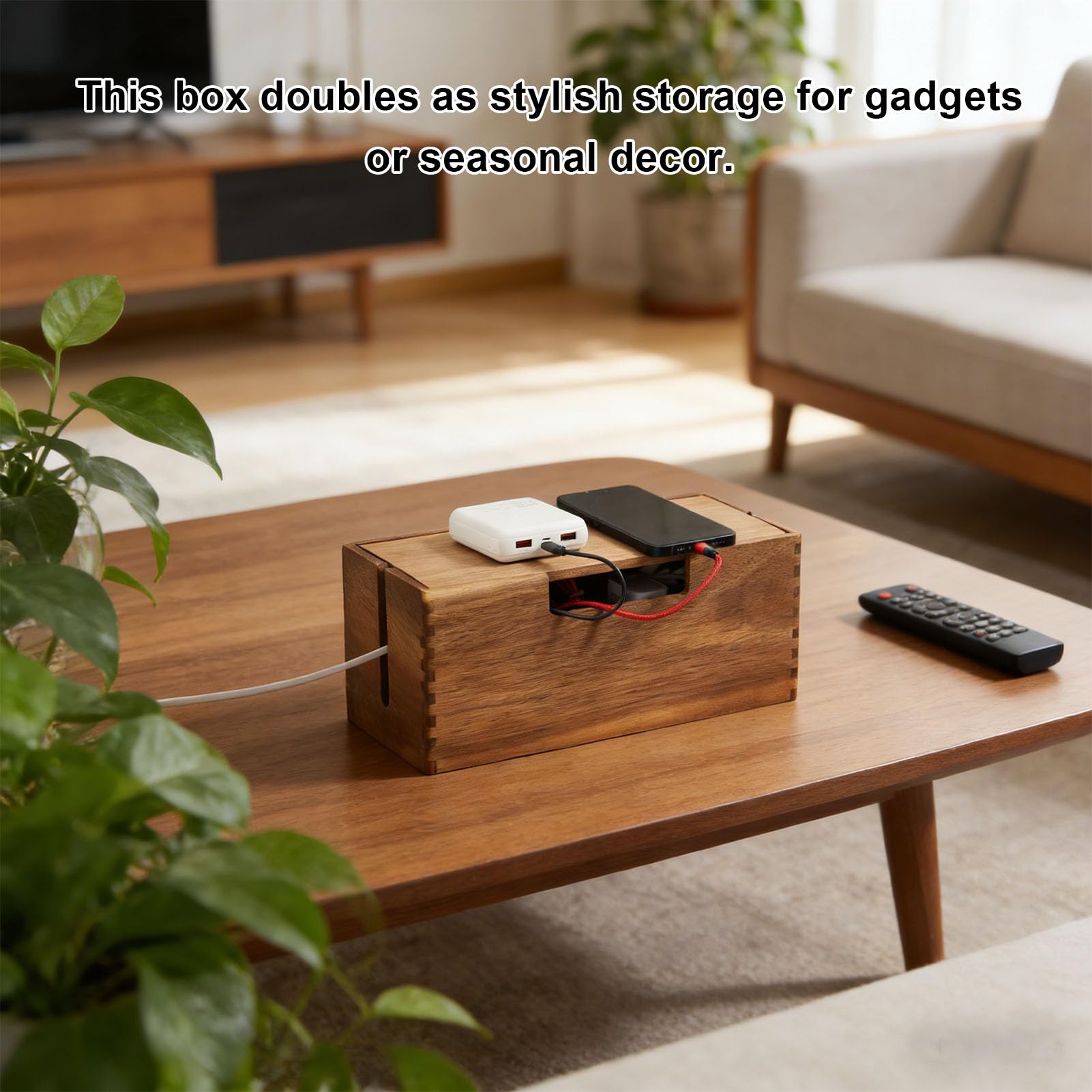 ANGGREK Kabel-Management-Box aus Holz, Hochwertiger Kabel-Versteck-Organizer aus Holz für Steckdosenleiste und TV-, Ideal für Büro oder Zuhause