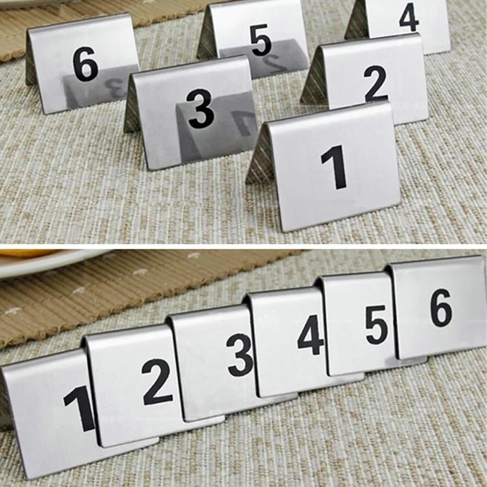 Placas de números de mesa, estilo tienda de campaña de acero inoxidable, visualización digital de números para eventos, bodas, cumpleaños y fiestas