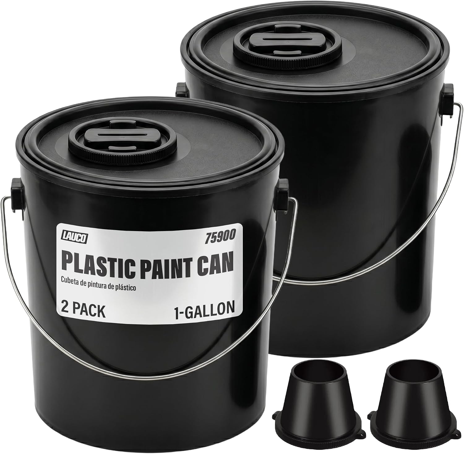 Lauco 2-Pack Plastic Paint Cans with Lids, 1 Gallon Unlined Storage Containers – Durable Tinplate Buckets for Paint, Solvents, Craft Supplies & DIY Projects