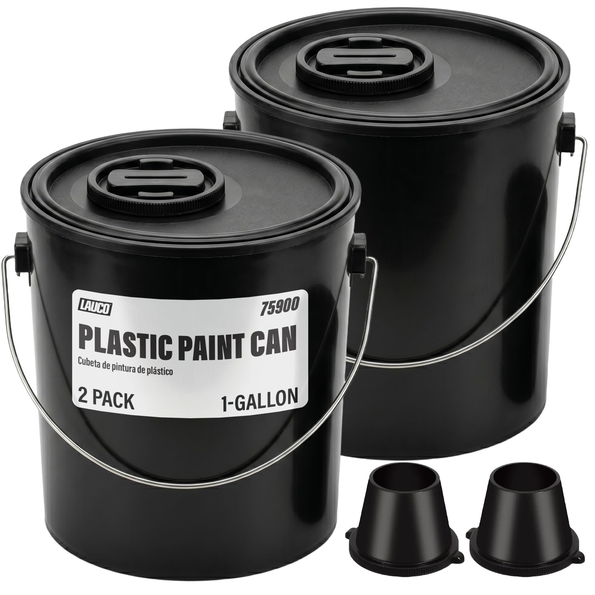 Lauco 2-Pack Plastic Paint Cans with Lids, 1 Gallon Unlined Storage Containers – Durable Tinplate Buckets for Paint, Solvents, Craft Supplies & DIY Projects