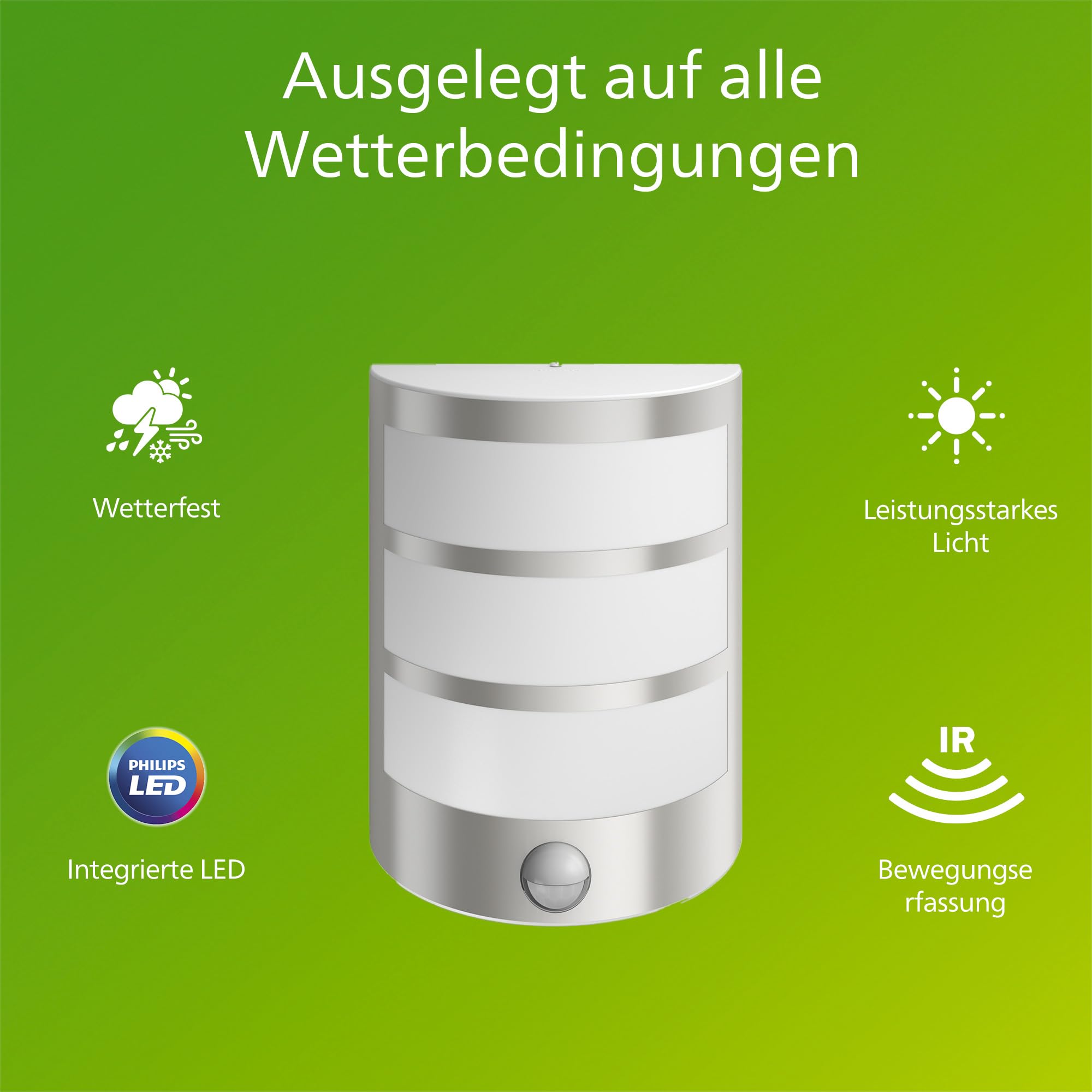 PHILIPS Python LED-Wandleuchte, Außenleuchte mit Bewegungsmelder, Außenbeleuchtung, 5,5 W, 700 lm, 2.700 K Warmweißes Licht, IP44-Wetterfest, Integrierte LED, Langlebig, Aluminium