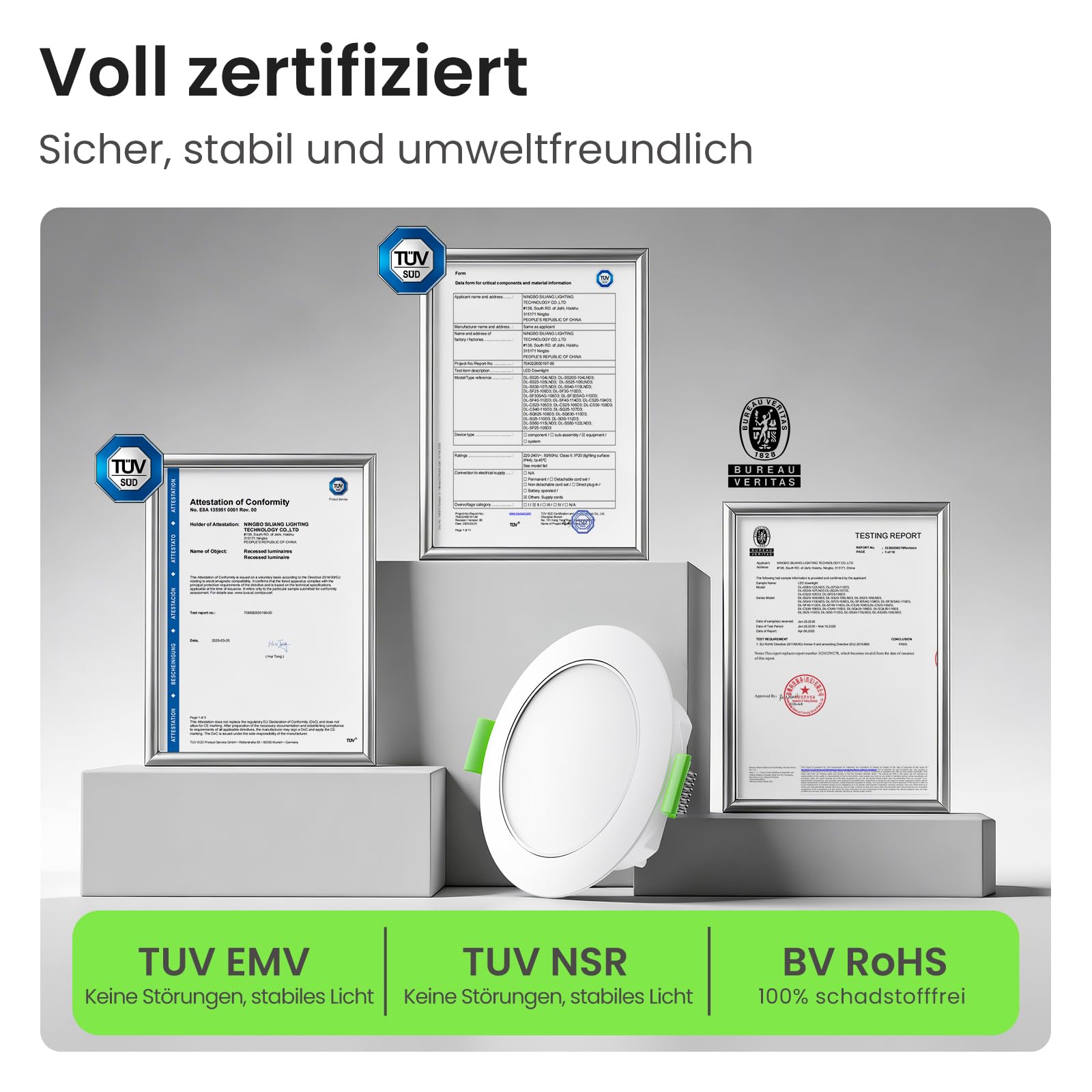 ALUSSO Metall LED Einbaustrahler 230V Dimmbar, IP65 Deckenspots Badezimmer Metall 3CCT, 5W 550lm, Luftdicht Isolierung Abdeckbar, ultraflach 27,7mm, Ausschnitt 68-75mm, IC Rated, Weiß, 6er Set