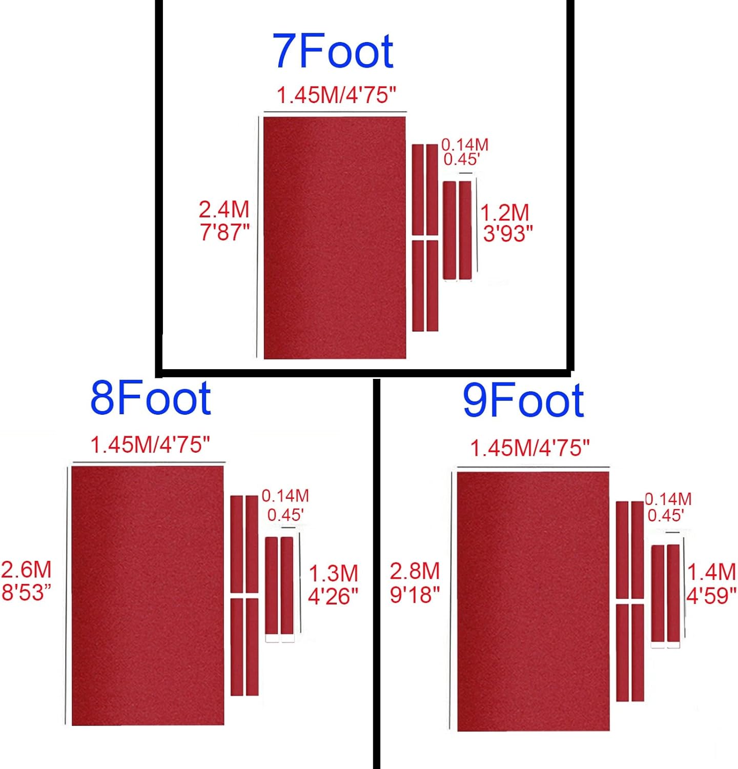 Pool Table Cloth and Railing Set - Professional Pool Table Protective Cover, Snooker Indoor Sports Game Pool Table Cloth, with Cushioning Cloth Strips(Red,7FT)