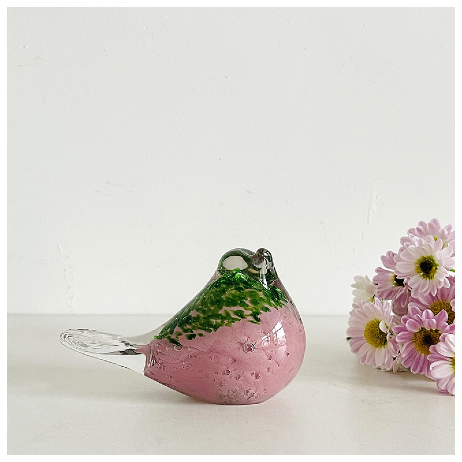 Dytartzx Pink Coloured Glaze Art Magpie Swallow Bird Glass Figurine Handmade Sculpture Blown Paperweights Ornament Home Table Decor