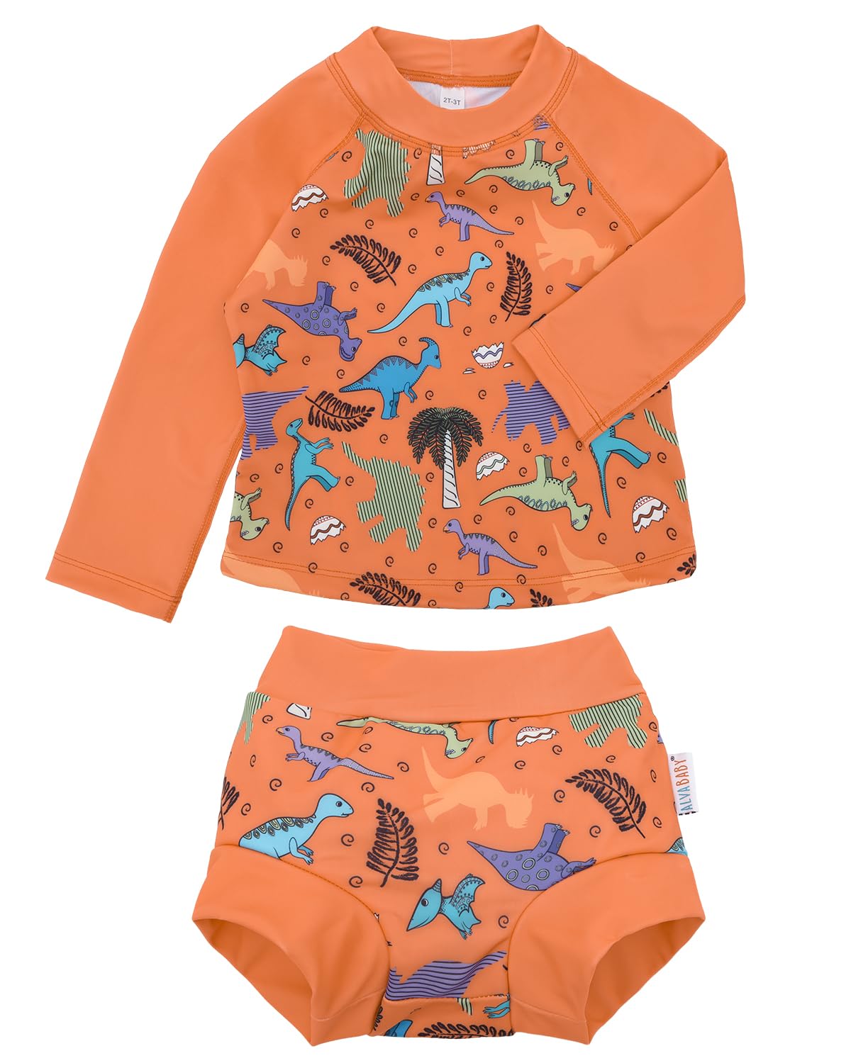 ALVA 2 Pcs Long Sleeve Rash Guard Swim Diaper Sets, Baby Toddler Swimsuit UPF 50+ Sun Protection for Boy and Girl