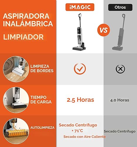 Miniatura 6 de IMAGIC M3 Aspiradora en seco y húmedo, trapeador inalámbrico todo en uno para suelos duros, limpiador de suelos ligero para suciedad pegajosa con