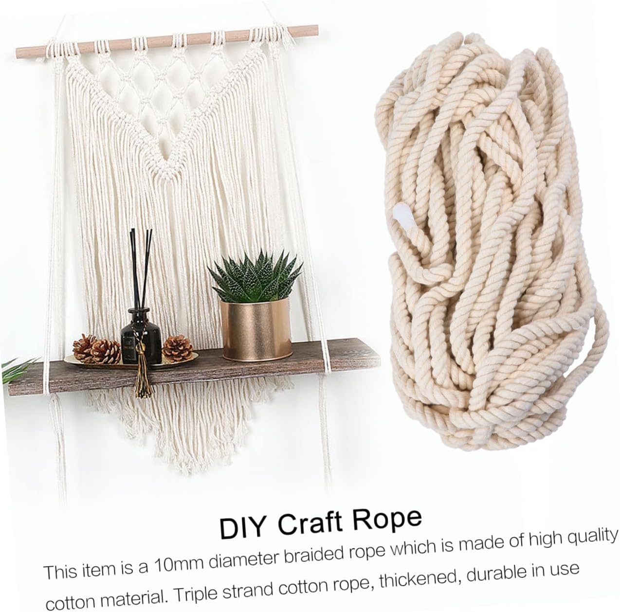 Angoily 1roll Thick Strand Twisted Cotton Rope for Macrame Crafts Plant Hangers Weddings and Floral Decor and Easy to Clean Natural Material