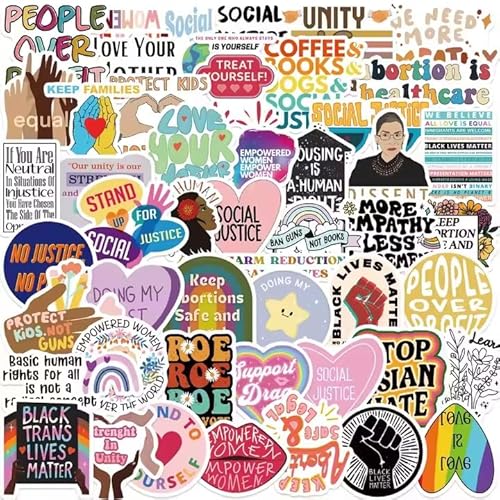 50PCS Equality Stickers, Waterproof Die-Cut Social Justice Sticker Bundle for Laptops, Water Bottles, Journals, and Scrapbooks