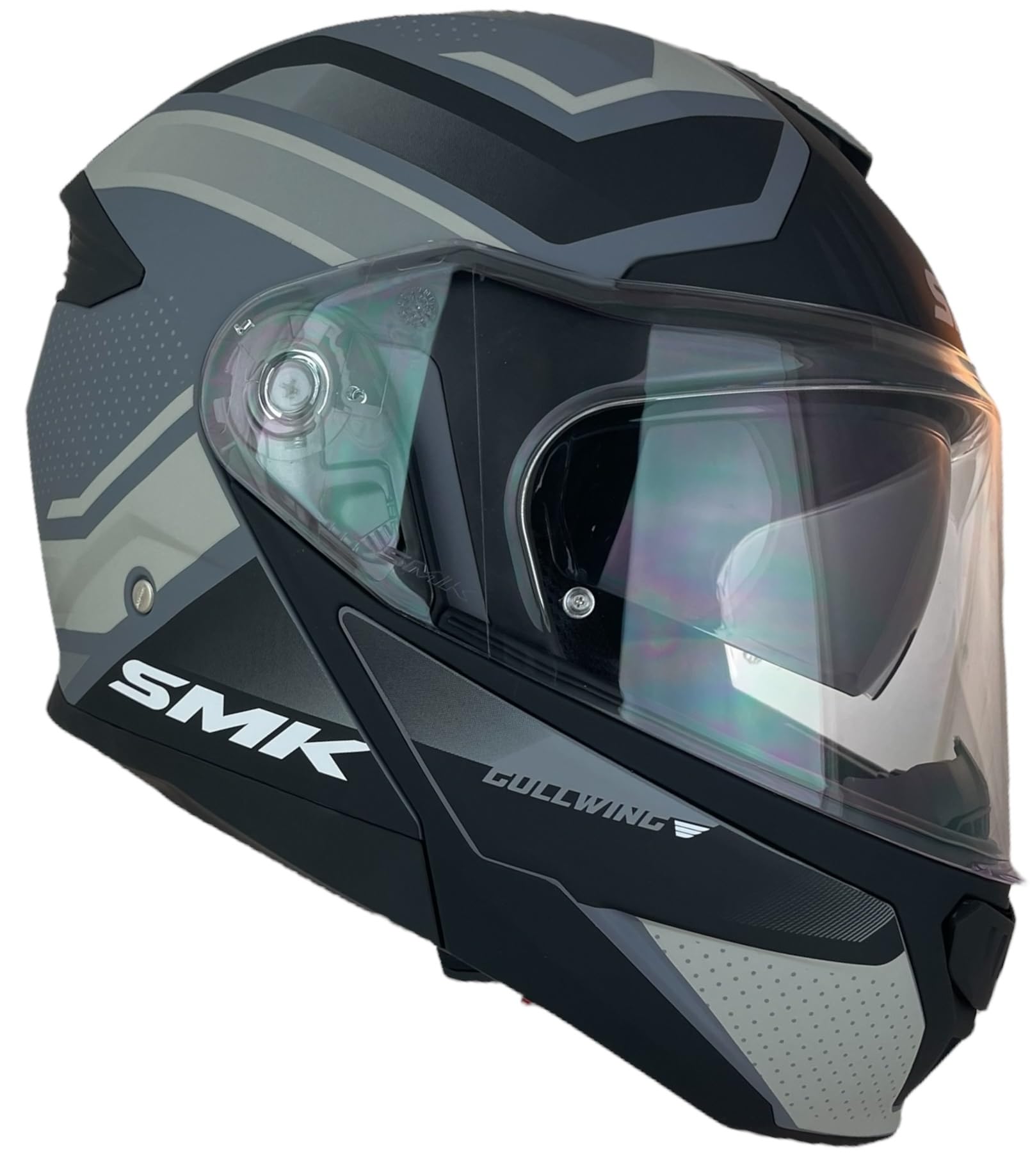 SMK Helmets Casco Modular GULLWING SUPERTOUR Decorado Mate Casco Modular para Motocicleta, Negro y Gris, con Visera Abatible 22.06 (3XL 65/66)