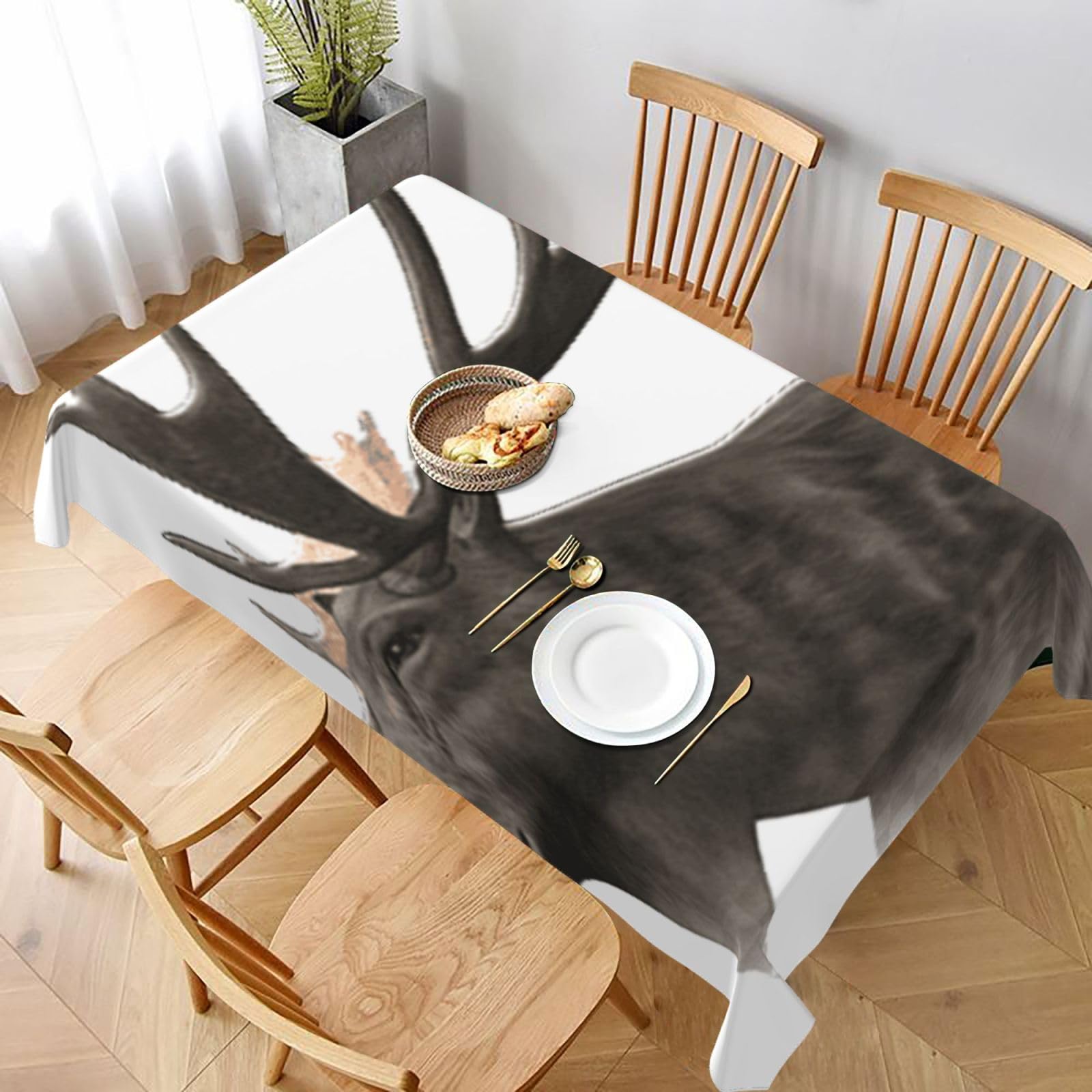 BNVSADC Moose Printed Rectangle Tablecloth 228x152 CM, Water Resistant Polyester Table Cloth Decorative Fabric Table Covers for Kitchen Dining Table Parties Camping