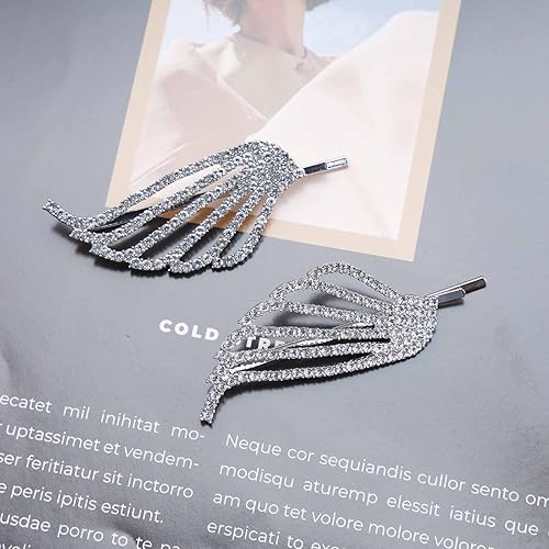 Miniatura 4 de Pasador de pelo con alas de ángel bohemio, clip lateral de diamantes de imitación plateados, pasador de plumas pavimentadas, alas izquierdas,