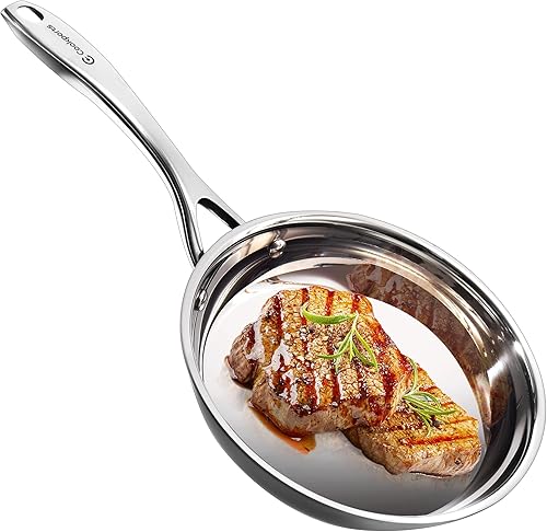 COOKPORTS Sartén de acero inoxidable de tres capas de 10 pulgadas, fácil de limpiar y apta para horno, sartén de inducción saludable, compatible con
