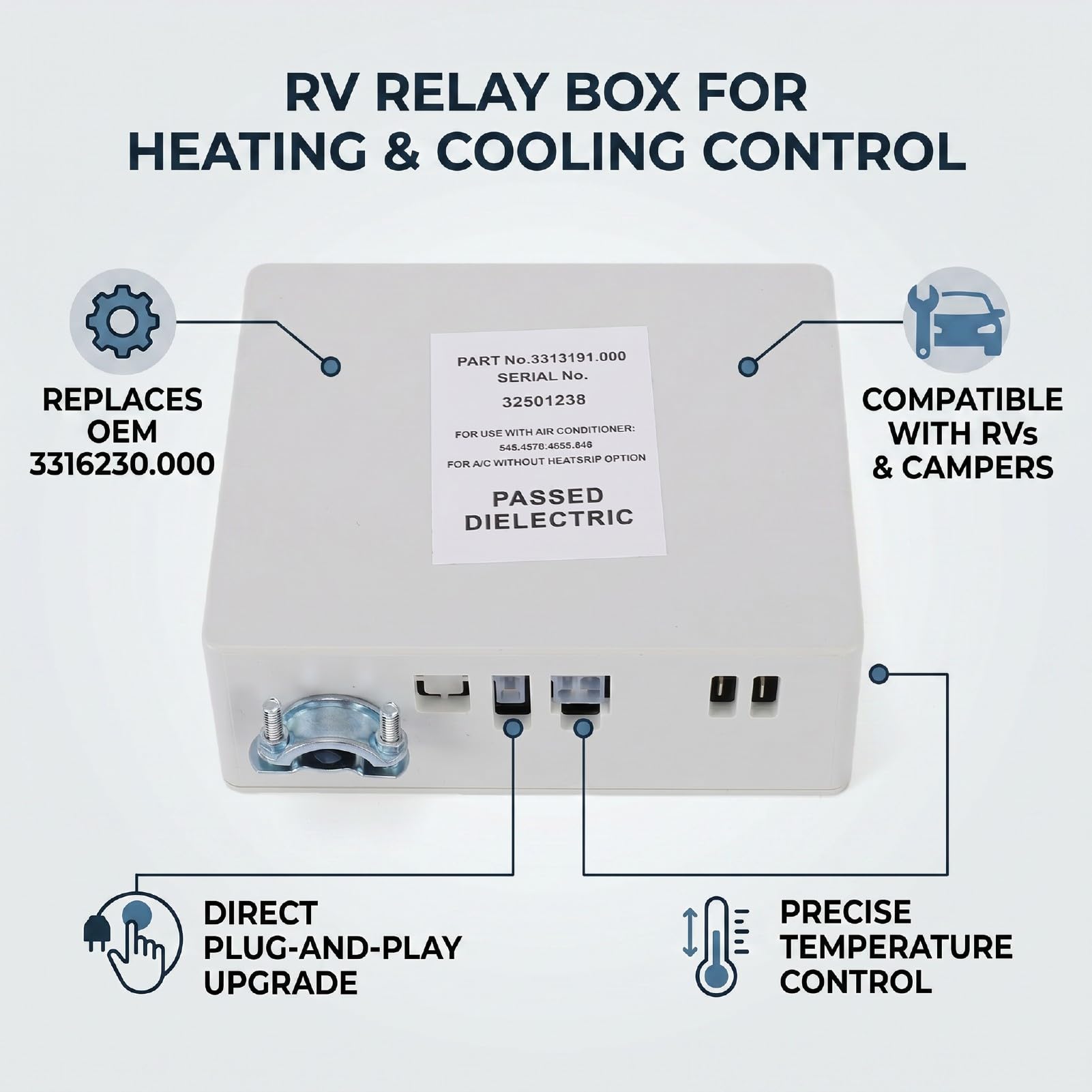 banapoy 3316230.000 Zestaw Termostatu ściennego do Jednostrefowego RV ze skrzynką przekaźnikową, Cyfrowy Termostat ścienny z Wyświetlaczem Heat Cool, do Klimatyzatorów