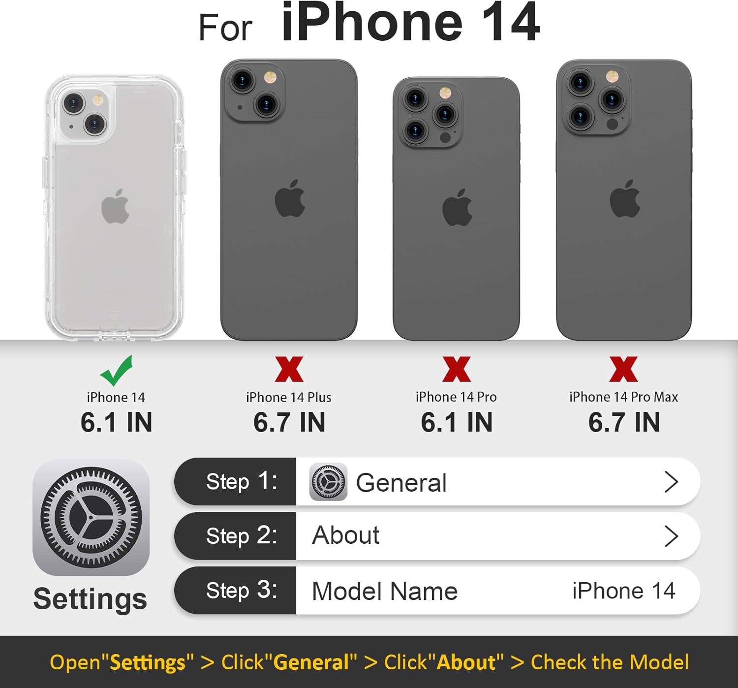 for iPhone 14 Case, Heavy Duty Shockproof Protection Phone Cases, Anti-Drop, Dual Layer Transparent Protective Cover Compatible with iPhone 14, 6.1 inch,Crystal Clear - Image 2