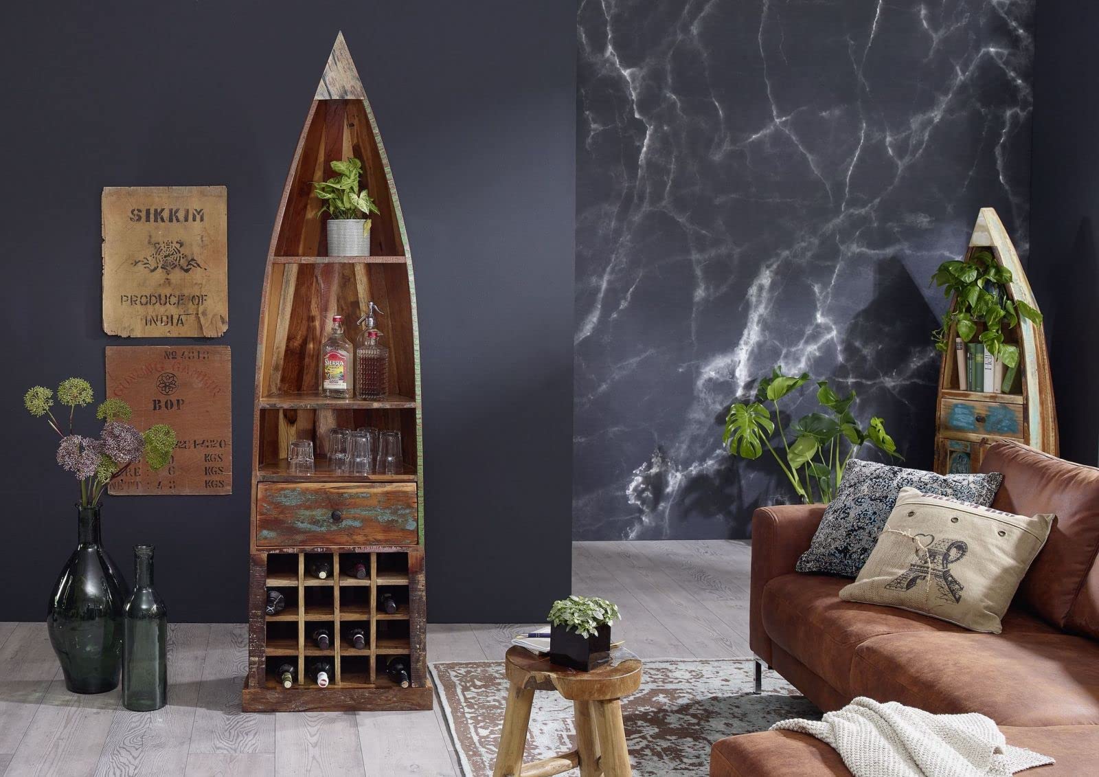 MASSIVMOEBEL24.DE Nature of Spirit #120 Mobile Bar in Legno Riciclato - Laccato/Multicolore 58x45x204