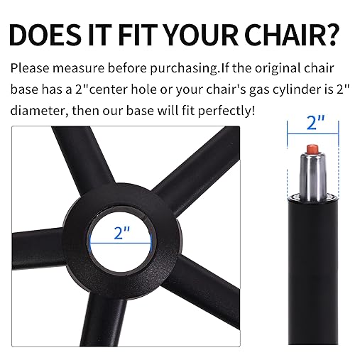 Miniatura 7 de Reemplazo de base metálica para silla de oficina y gaming Frassie con 5 ruedas con guías en forma de campana, base universal para silla de