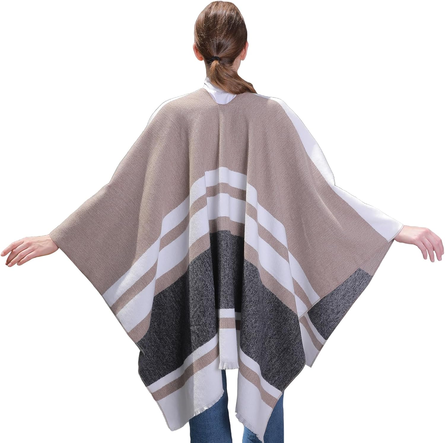 Aedvoouer Women's Plaid Shawl Wraps Open Front Poncho Sweater Oversized Cape Cardigan Shawls for Fall Winter - Image 4