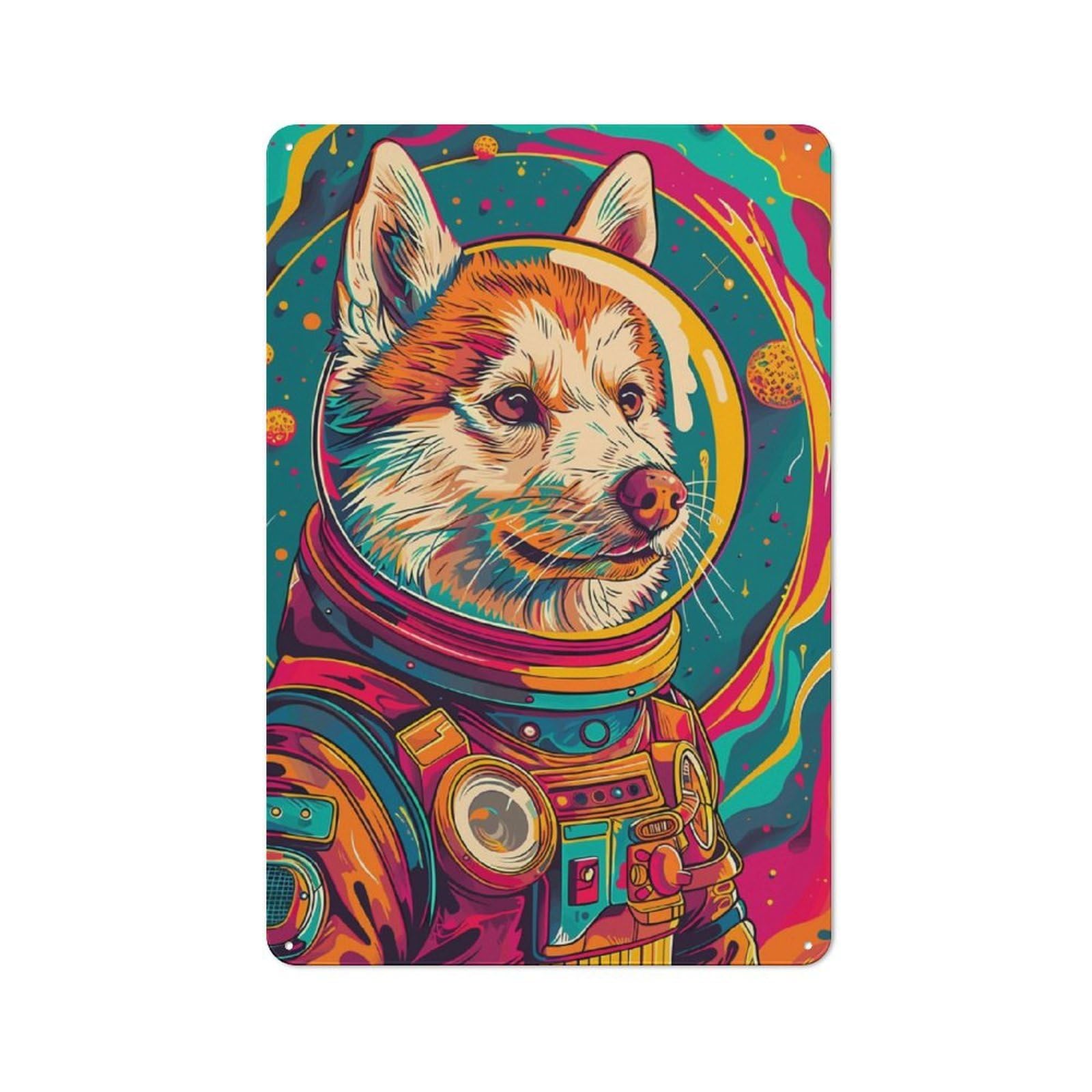 Junmoney Astronaut Husky Space Vintage Metal Wall Sign 30X20cm For Studio Or Craft Room, For Vintage Wall Decor Fans, For Metal Sign Collectors