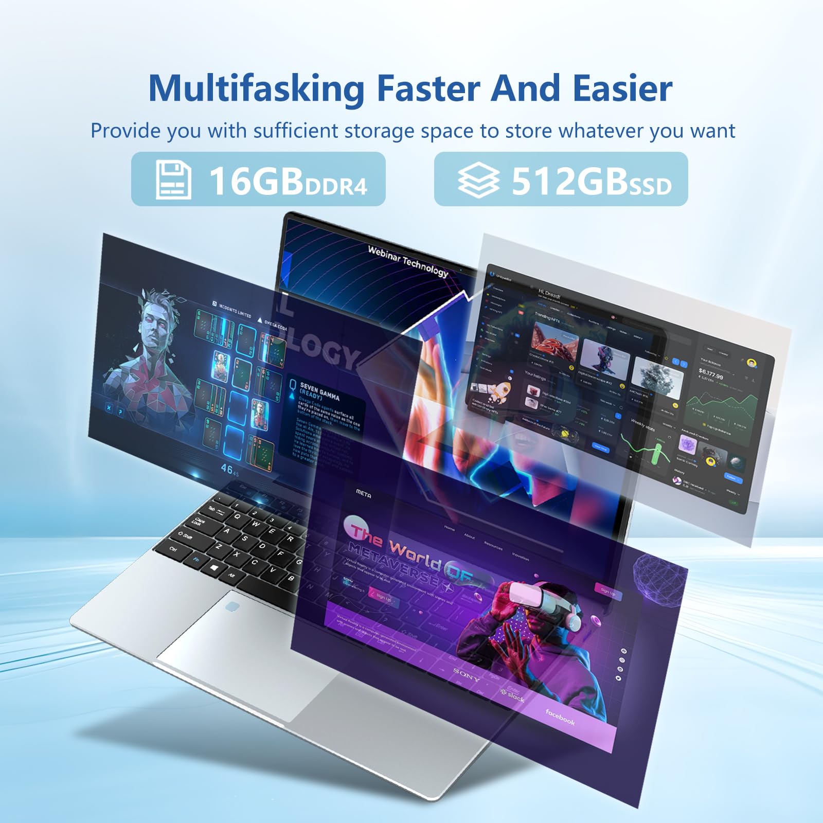 PC Portatile 15,6 Pollici, Win 11 Notebook 16Go LPDDR4 RAM 512Go SSD, Celeron N5095 CPU, 180° Flip IPS Schermo, Laptop Digitale Tastiera Retroilluminata/Sblocco Impronta Digitale, Webcam+BT4.2+USB3.0