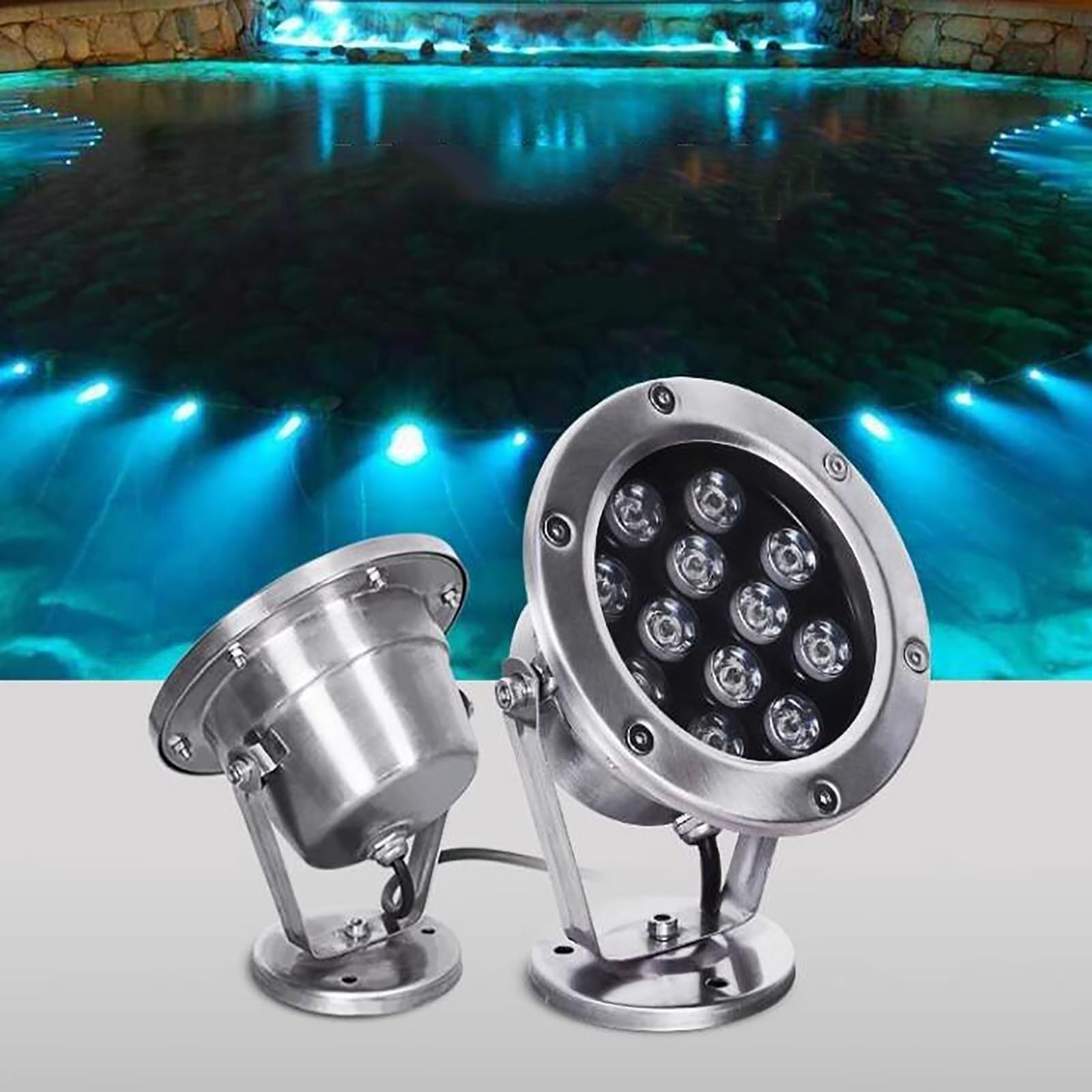 Luz LED subacuática THEGA azul de 24W para estanques y fuentes con protección IP68 AC 24V