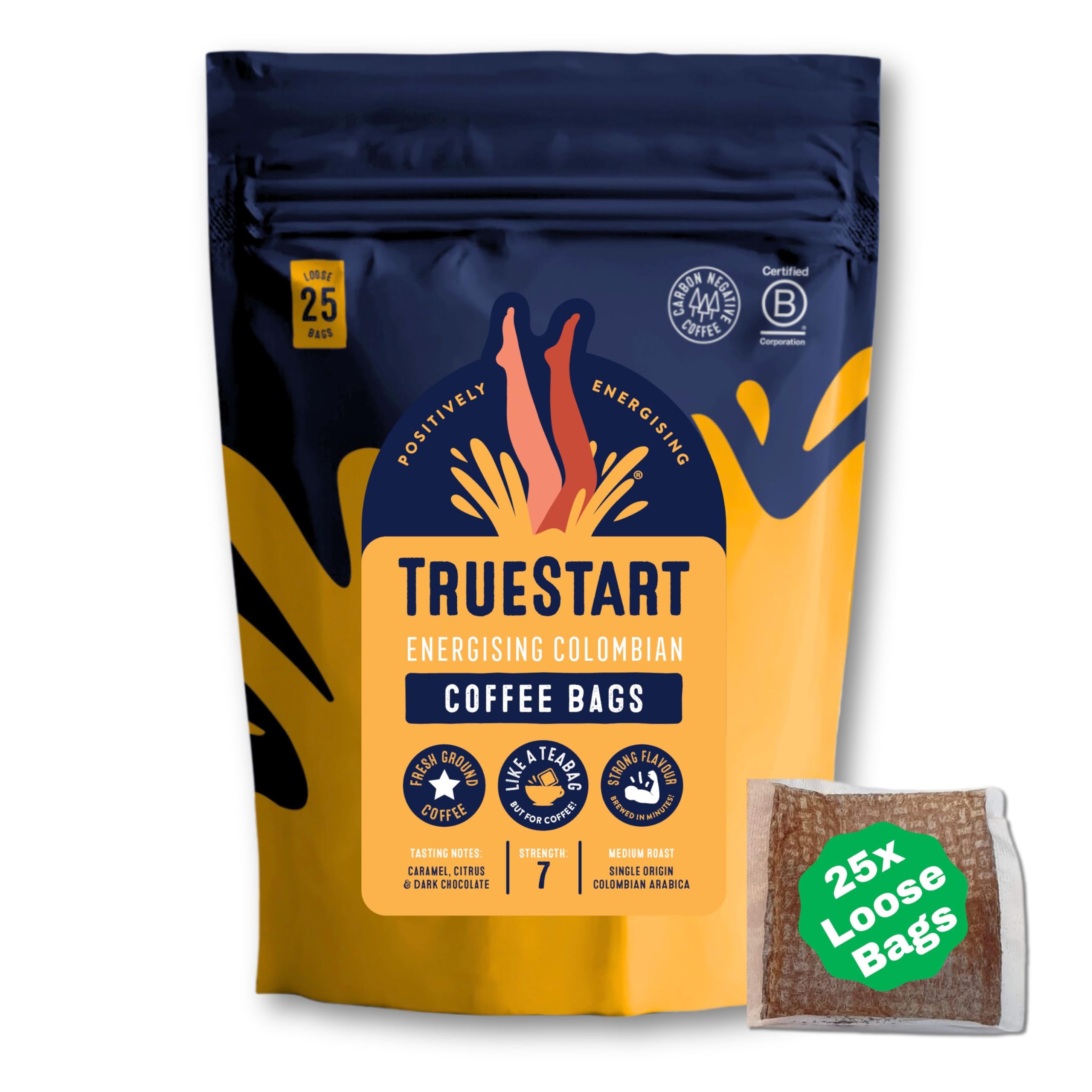 TrueStart Coffee Bags, Smooth Energising Colombian, 1 Pack, 25 Loose Bags