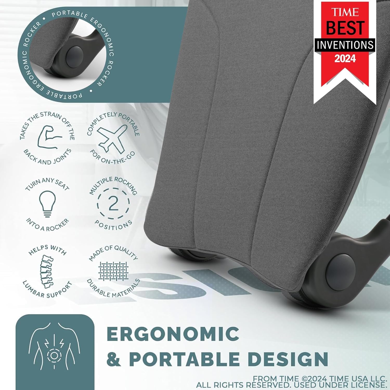 READY ROCKER Ultra| Adjustable Ergonomic Portable Rocker | Back Pain Relief & Relaxation | Back & Lumbar Support for Chair | Lightweight & Portable | 4.0 Model (Dove) — view 5