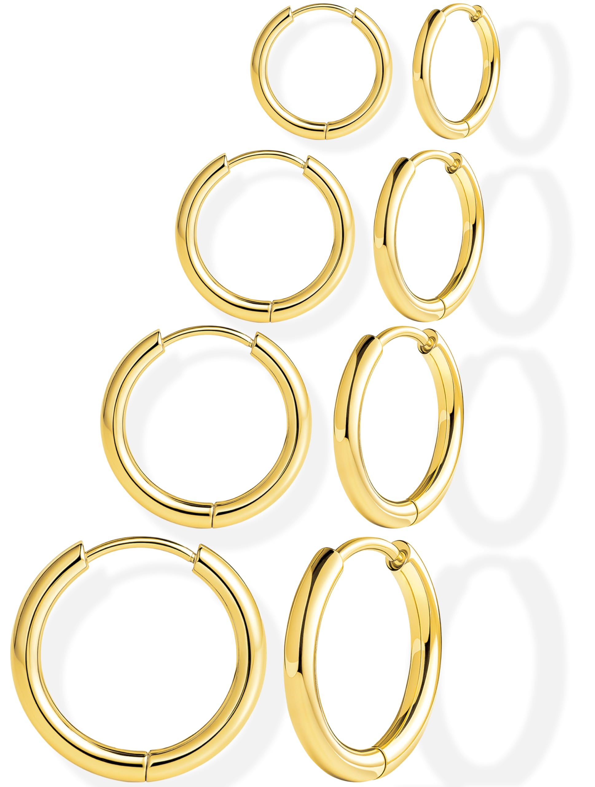 Small Gold Huggie Hoop Earrings Set for Women Men Hypoallergenic 14K Plated Stack Cartilage Earrings, Sterling Silver Multiple Piercing Lightweight Mini Thin Cute Dainty Trendy Jewelry Gifts for Women