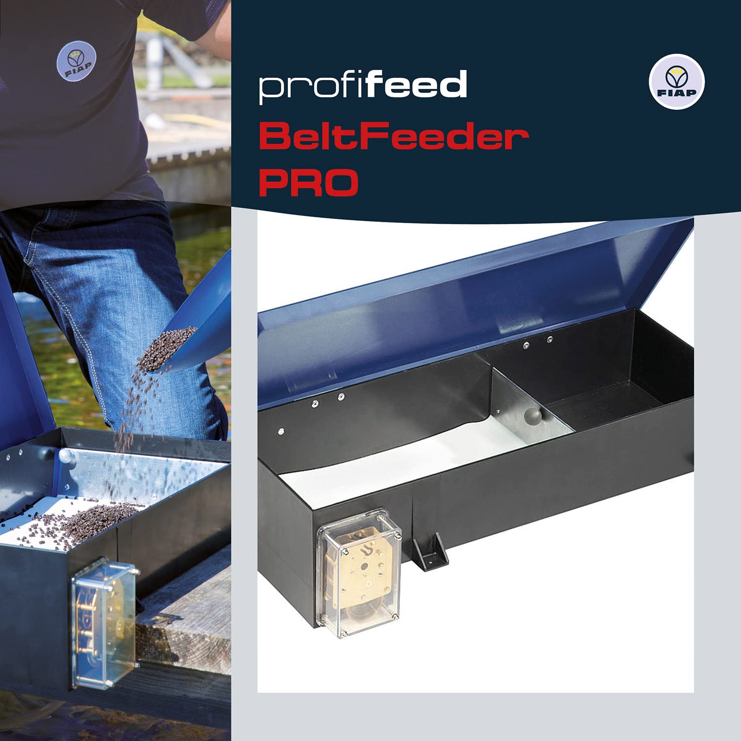 FIAP profifeed BeltFeeder PRO 3 kg / 12 h - Futterautomat - Fischfutterautomat - Teichwirtschaft - Teichfische - mechanisches Uhrwerk - Gleitringlager - Fischzucht - Füllmenge Futterkasten 3 kg