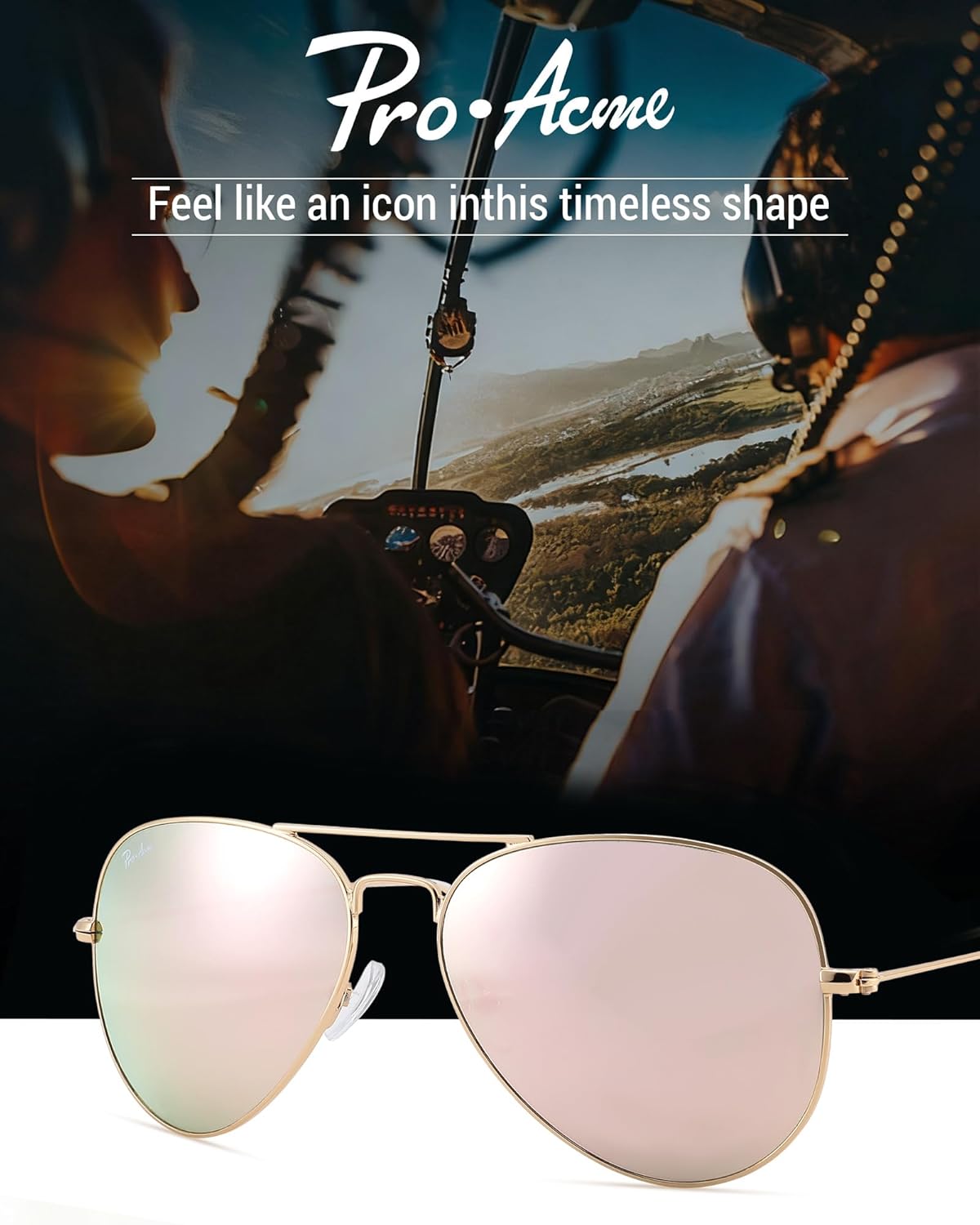 Pro Acme Classic Aviator Sunglasses for Women & Men Glass Lens Metal Frame UV400 Driver Sunglasses - Image 3