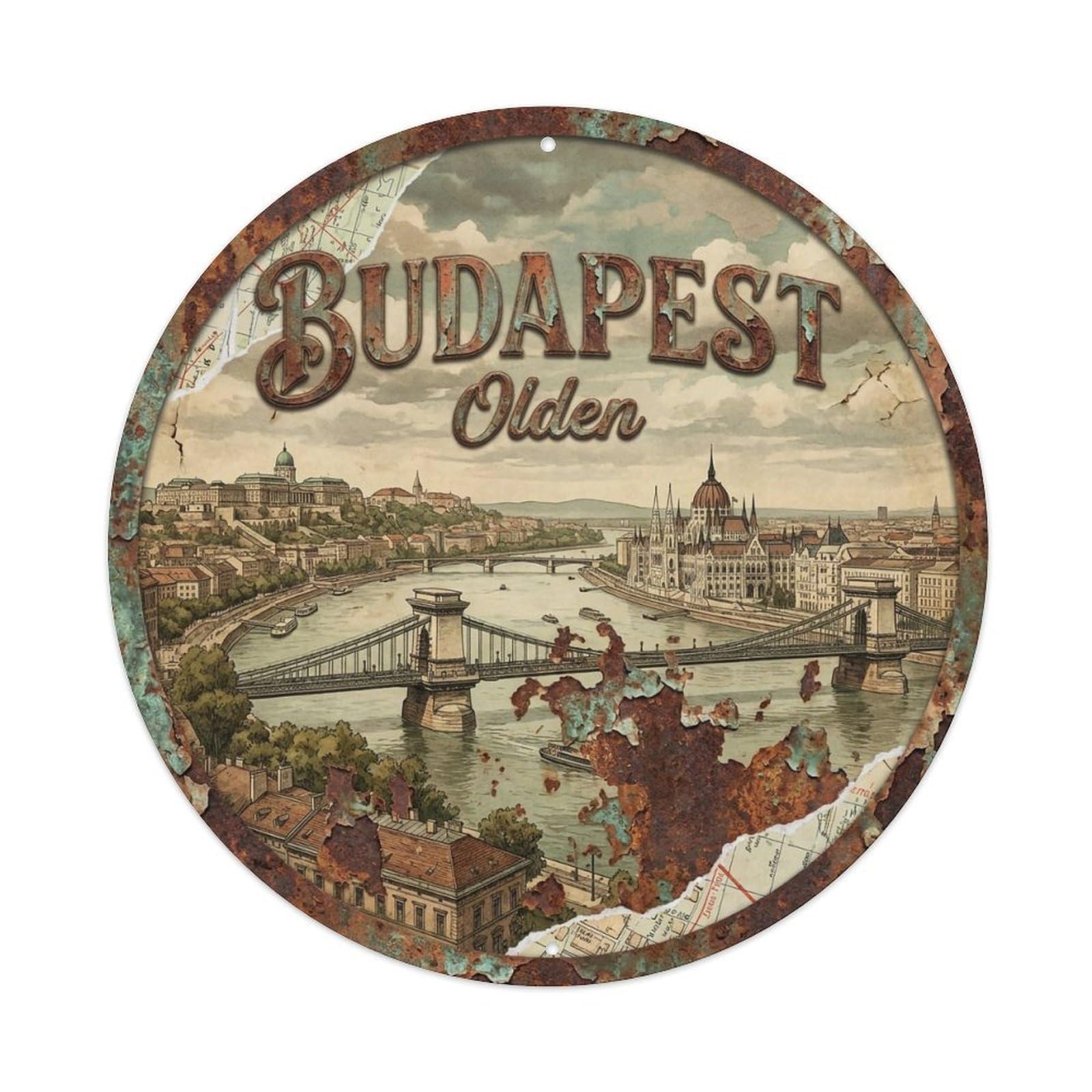 Vintage Travel Budapest Hungary Olden Vintage Metal Tin Sign Plaque
