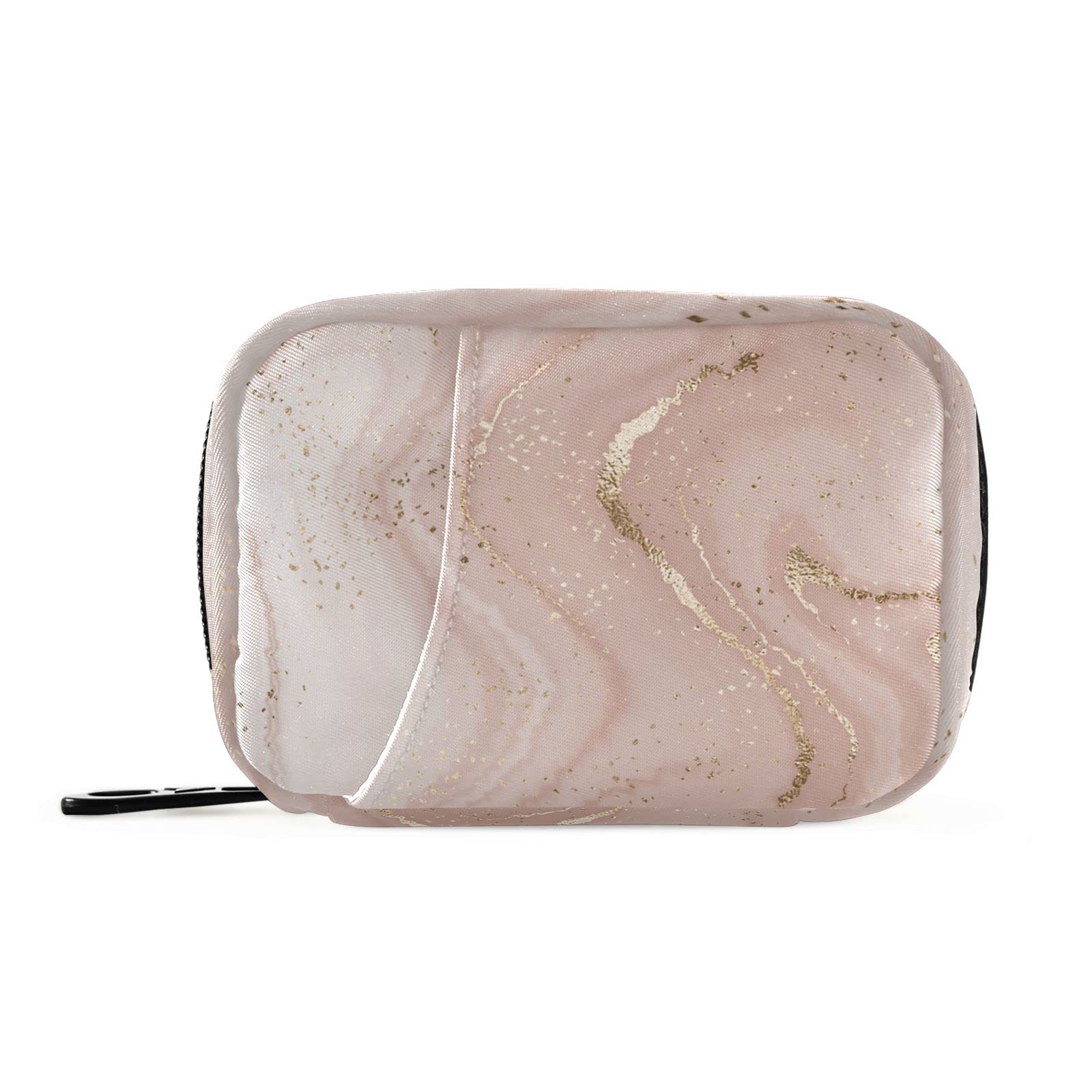 Rose Gold Glitter Marble Pill Case, Weekly Portable Pill Bag Container 7 Days Pill Box Organizer Vitamin Supplement Holder with Zipper for Travel