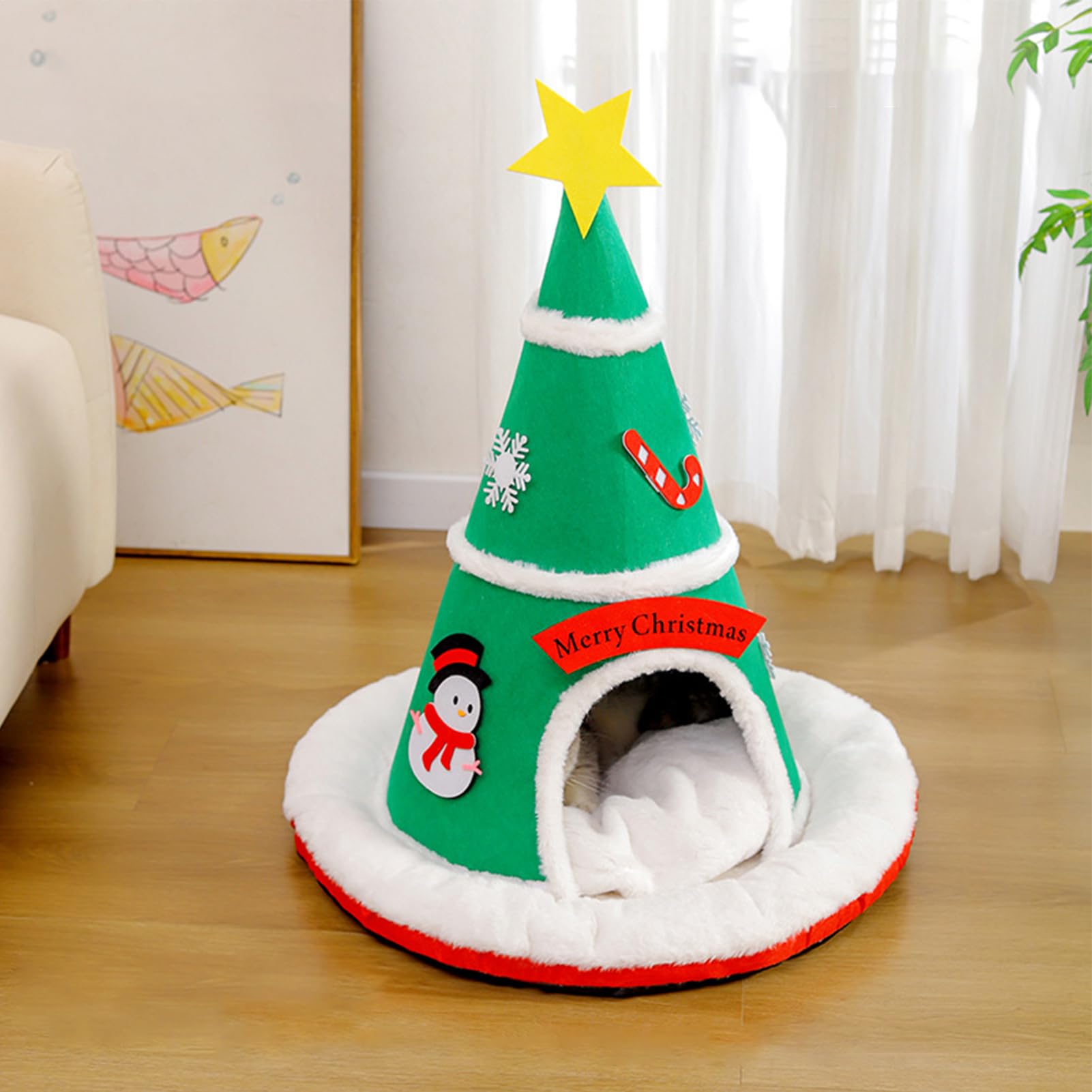 Cuccia Gatti Chiusa Albero di Natale Caldo con Cuscino Amovibile | Grande Cuccia Per Gatti E Cuccioli Per Cuccioli Cani Piccoli Decorazione Casa Camera Da Soggiorno Feste Inverno Vacanze