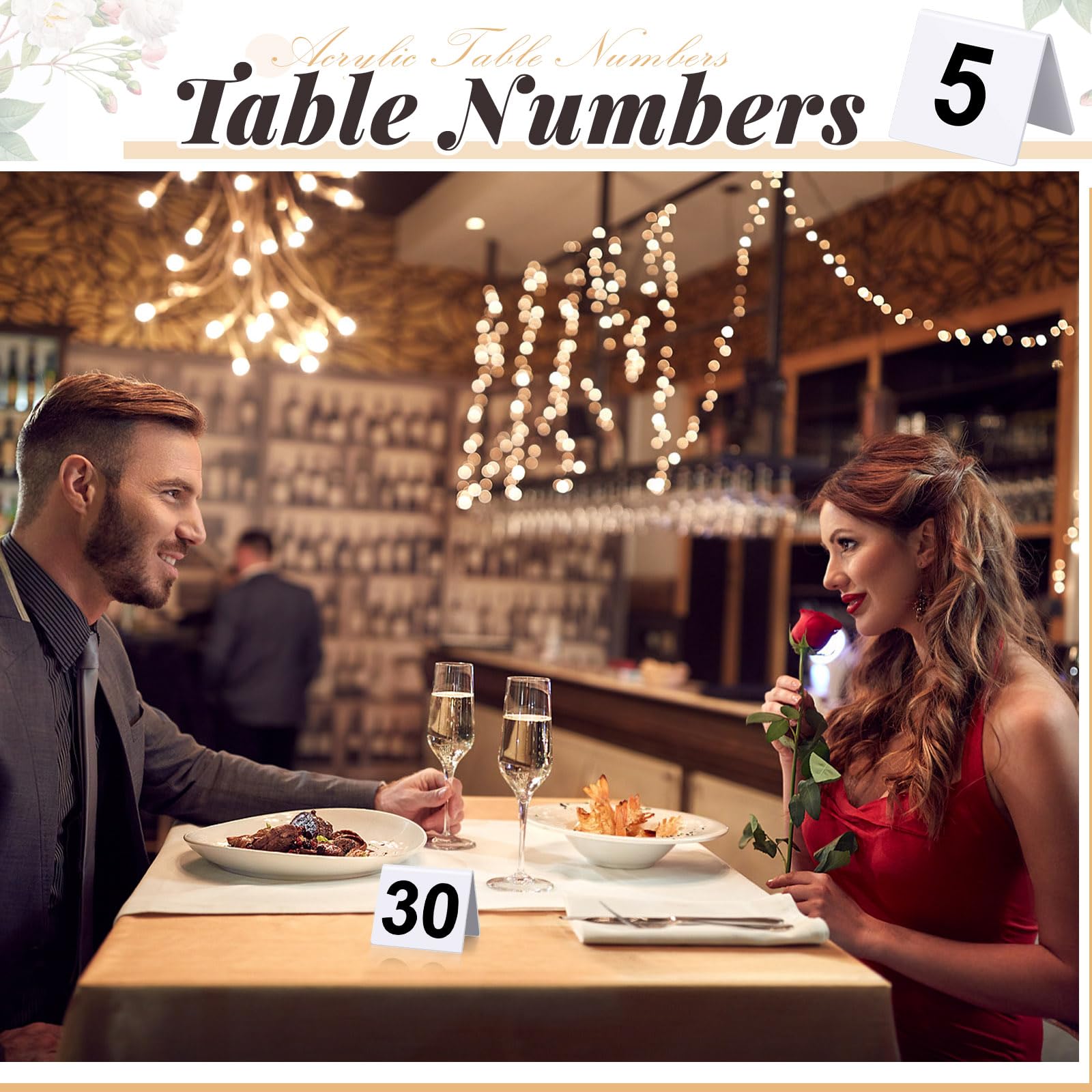 Lot de 50 numéros de table en acrylique, numéros de table numérotés double face pour restaurant, décoration de table de mariage (blanc)