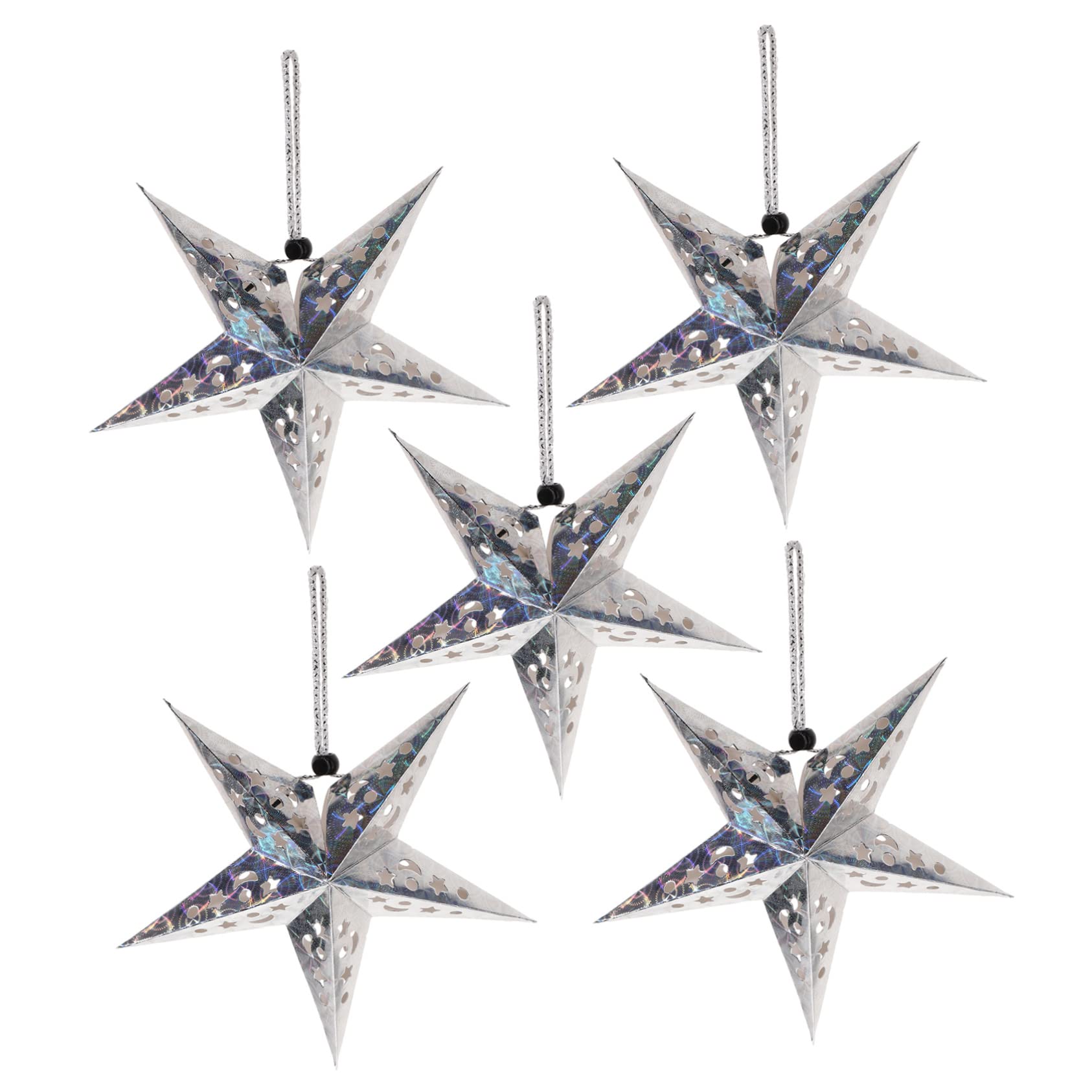 DOITOOL Paper Star Light 5pcs Star Ornament Lampshade Silver Christmas Decor Easy Assembly for Party Wedding