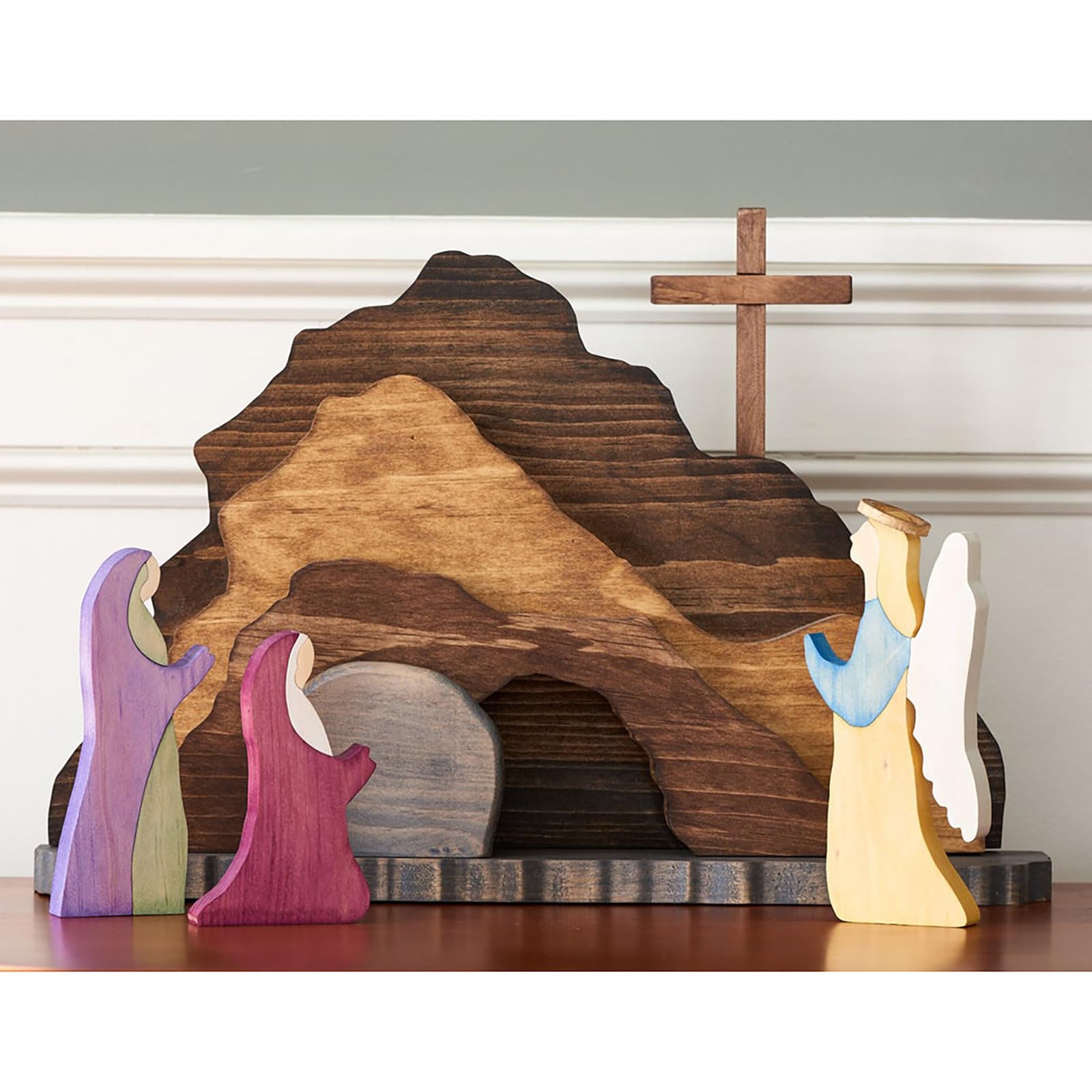 Ostern Auferstehungs Szenen Set Osterkrippe, Ostergrab Set aus Holz, Osterdeko Jesus Krippe Statuen Mit Leerem Grab, Abnehmbares Religiöses Kunsthandwerk, Osterstatuen Dekor, Christliches Dekor