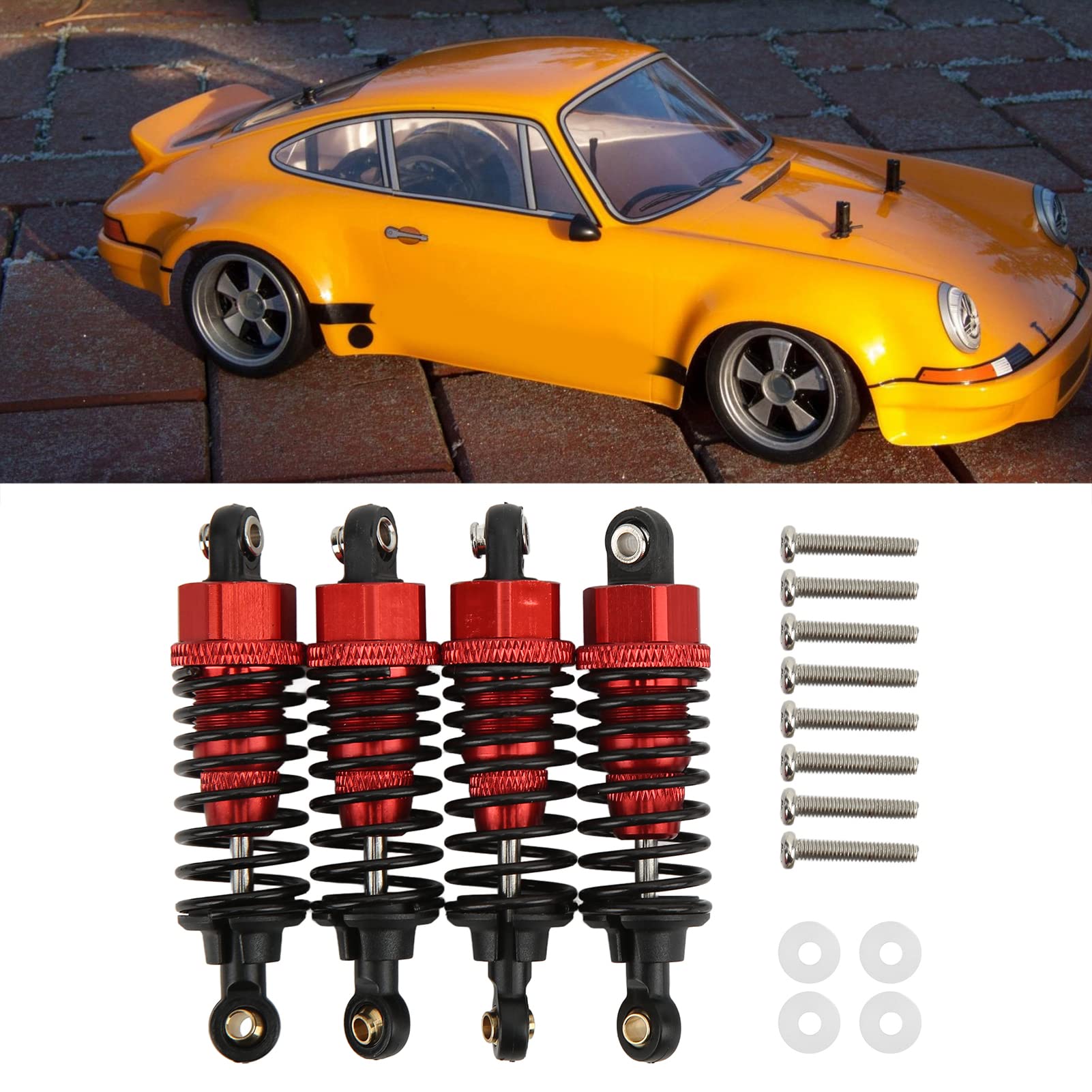 Ejoyous RC 1/10 amortyzator samochodowy zestaw amortyzatora RC części regulowane metalowe RC do TT-01 TT-02 TA05 TL-01 TA03 MF-01X (czerwony)