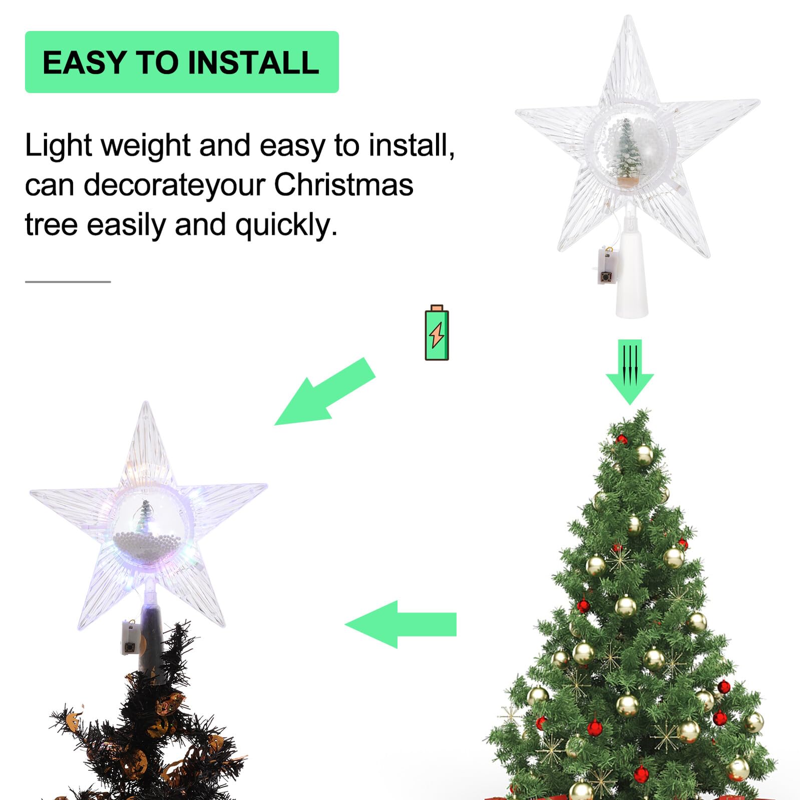 Veemoon Adorno de Navidad Estrella para Árbol Transparente Luz LED Delicado y Decorativo para Fiesta Navideña Adecuado para Casa Hotel y Centro Comercial Diseño de Cinco Puntas