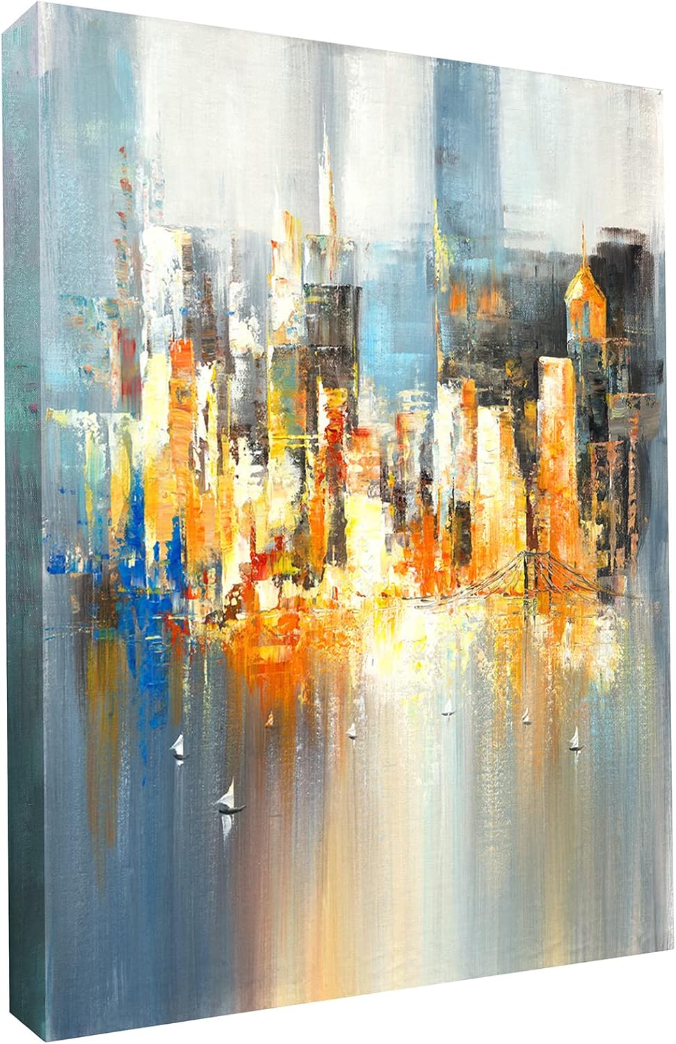 SINUOMI Cityscape Modern artistic abstract paintings and Hand Painted Canvas Wall Art Prints for wall decor living roomofficehotellarge size wall art (24x32)