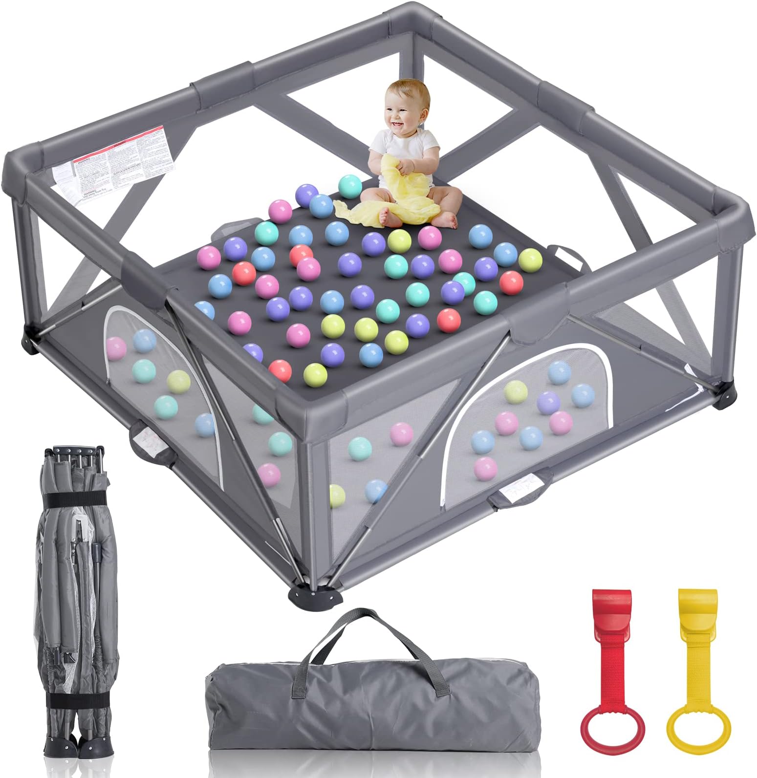 Foldable Baby Playpen, Extra Large Play Pen for Babies and Toddlers, Baby Fence Play Yard, Safety Kids Portable Playpin Indoor&Outdoor (59"×59")