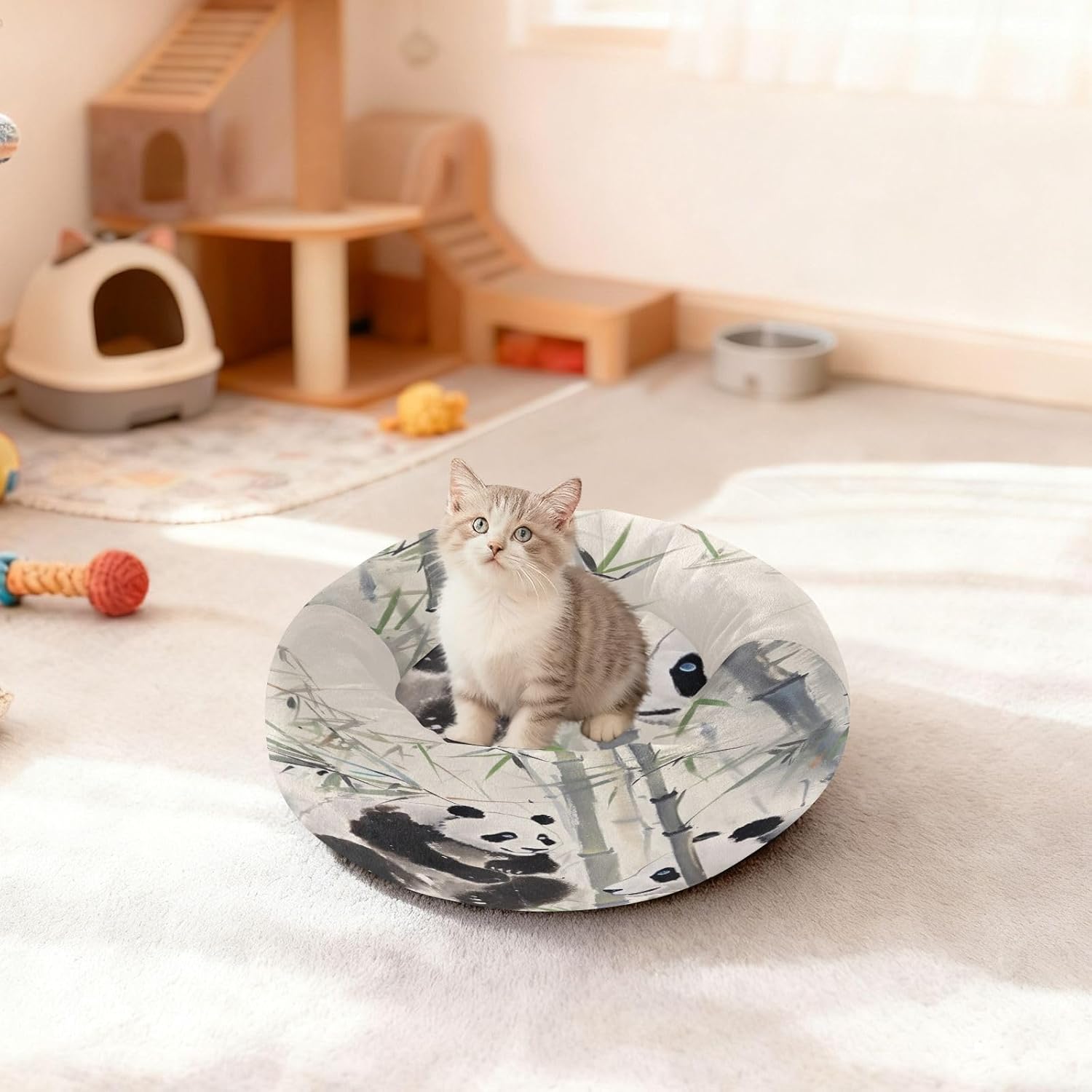 Dog Bed Ultra Soft Fluffy Comfortable Cat Bed, Ink Pandas Washable Dog Beds Anti-Slip Round Pet Beds for Medium Dogs