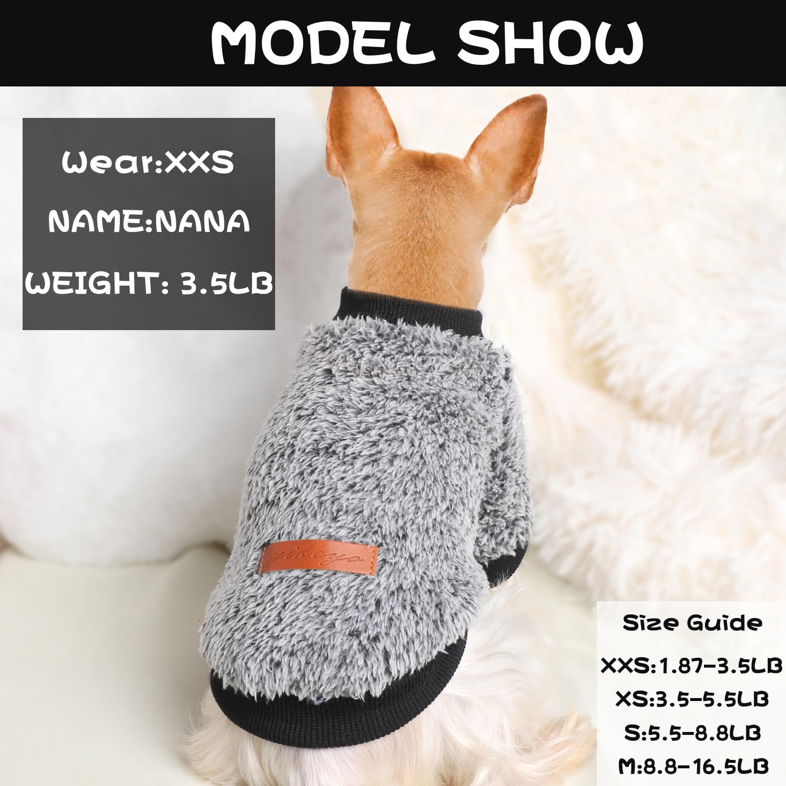 Dog Sweaters for Small Dogs, Chihuahua Fleece Clothes XS Winter Warm Puppy Boys Girls, Tiny Outfits Teacup Yorkie Pet Cat Clothing(Grey, Small)