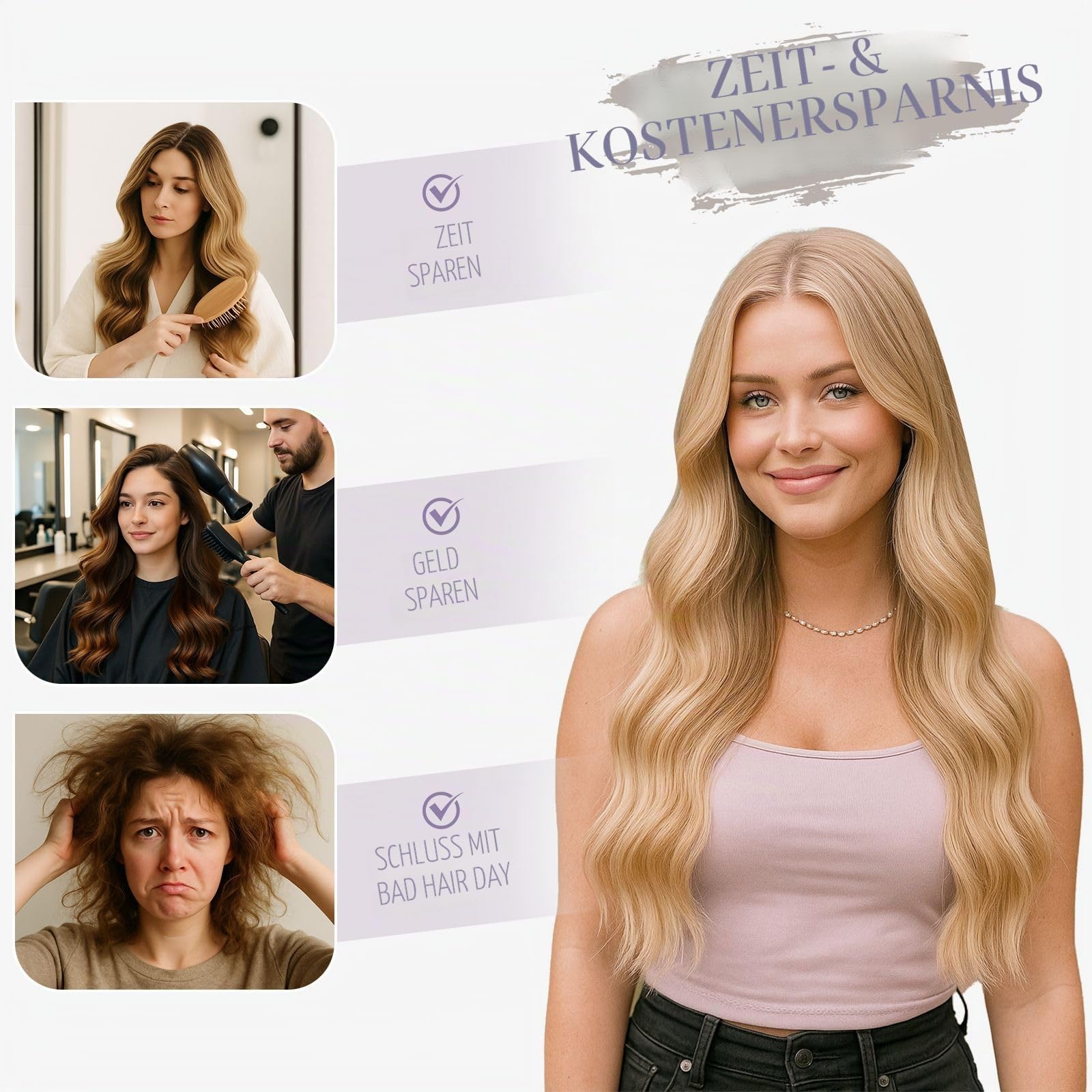 Clip in Extensions Echthaar Tiefschwarz, 7 Stücke 120 g, 60 cm, natürlich, schonend für Eigenhaar, Echthaar Extensions Clip, Farbe 1
