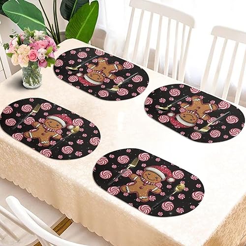Miniatura 6 de Table Placemats Christmas Table Mats Set of 6 Oval Placemats for Dining Tables Washable Heat Resistant Place Mats for Daily Use 12X18 Inch
