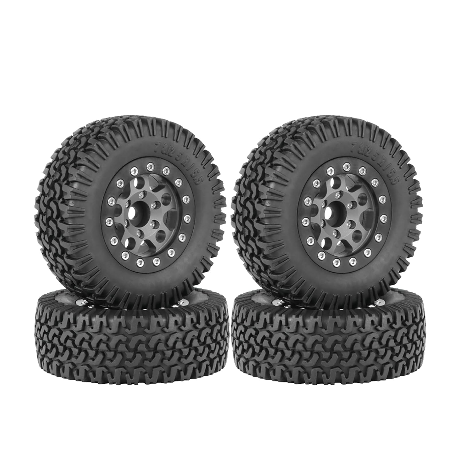KINGCOO 4PCS 1.55Inch Aluminum Alloy Metal 5Spoke Beadlock Wheel Rims and Rubber Tires Set for 1/10 RC Rock Crawler Car for Axial AX90069 UTB18 D90 TF2 Tamiya Upgrade Parts (Grey, 76MM-A)